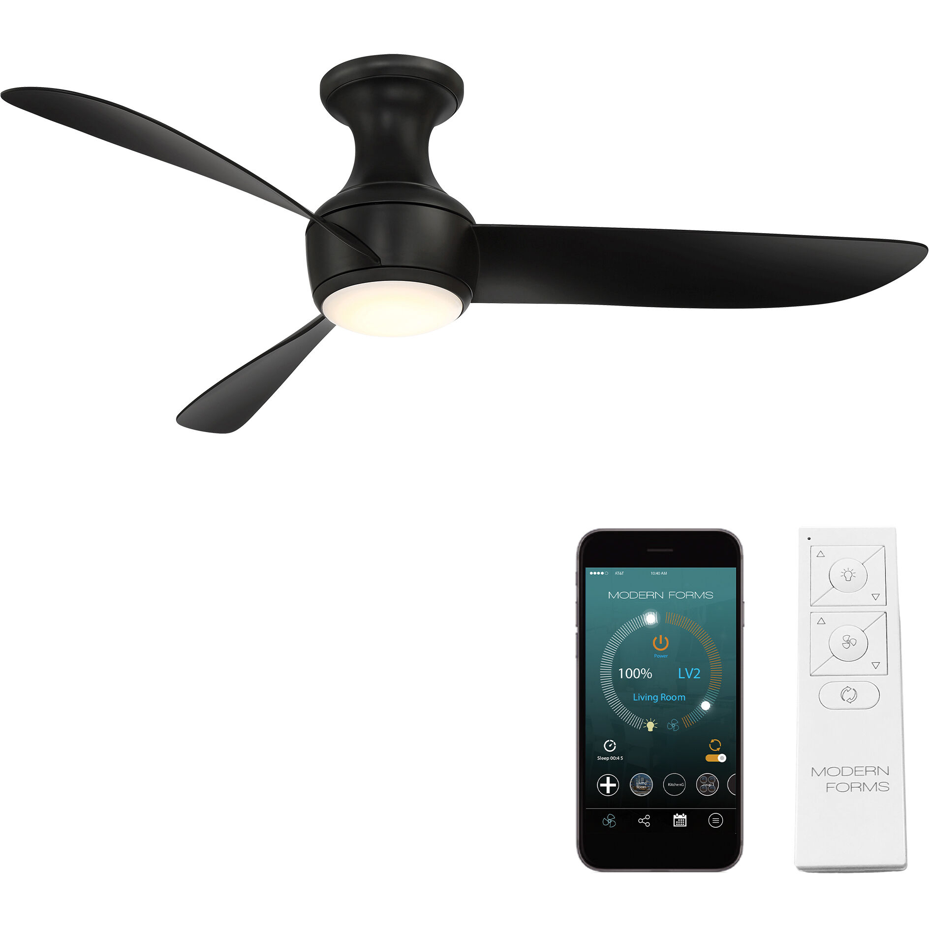 Corona 52 inch Matte Black Flush Mount Ceiling Fan in 3500K