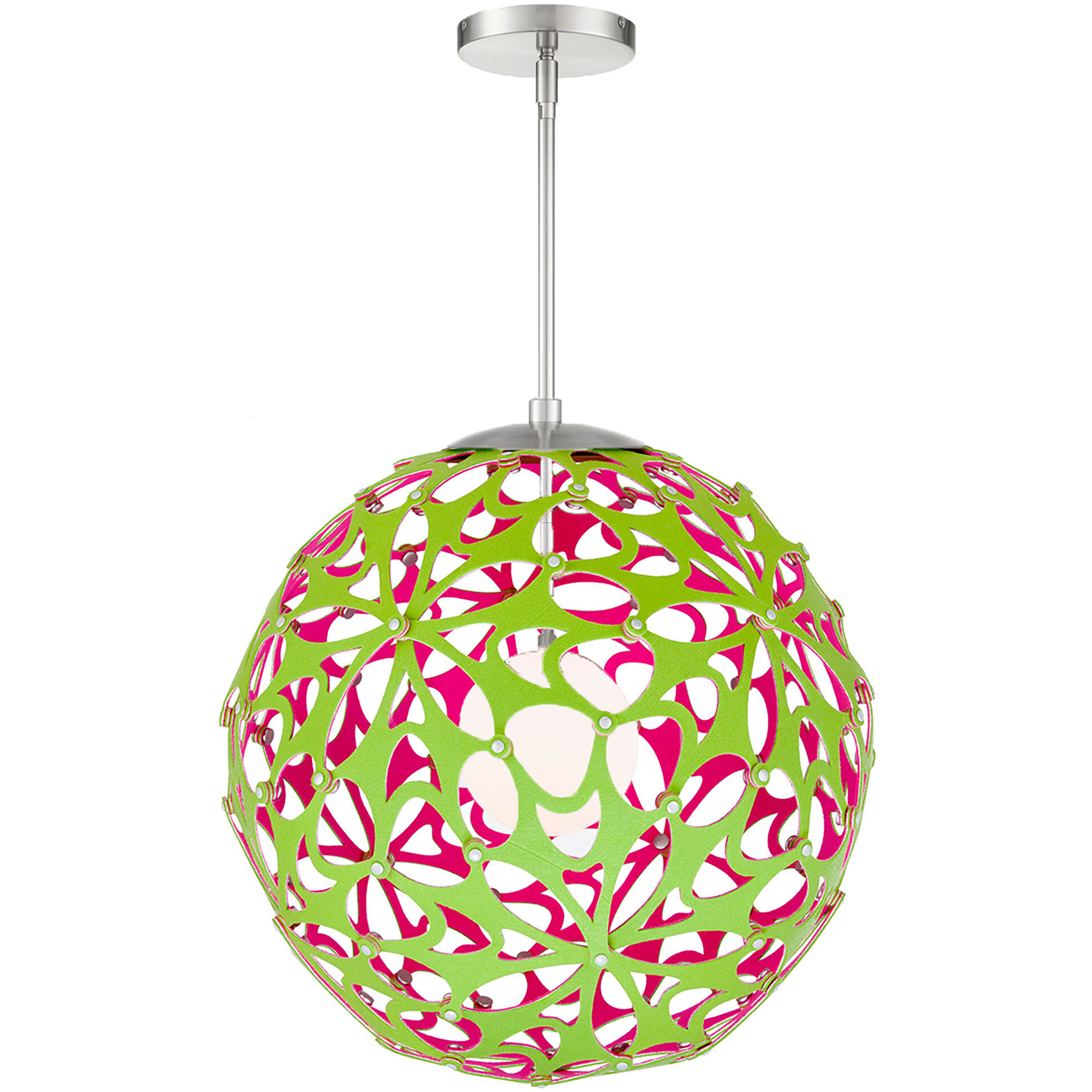 Groovy LED 24 inch Green-Pink Brushed Nickel Pendant Ceiling Light in 24in., Green and Pink