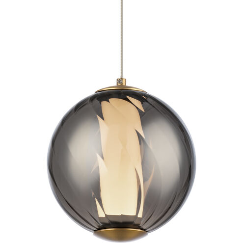 Swirly LED 5.9 inch Smoke Glass and Aged Brass Indoor Hanging Lighting Ceiling Light in 3500K