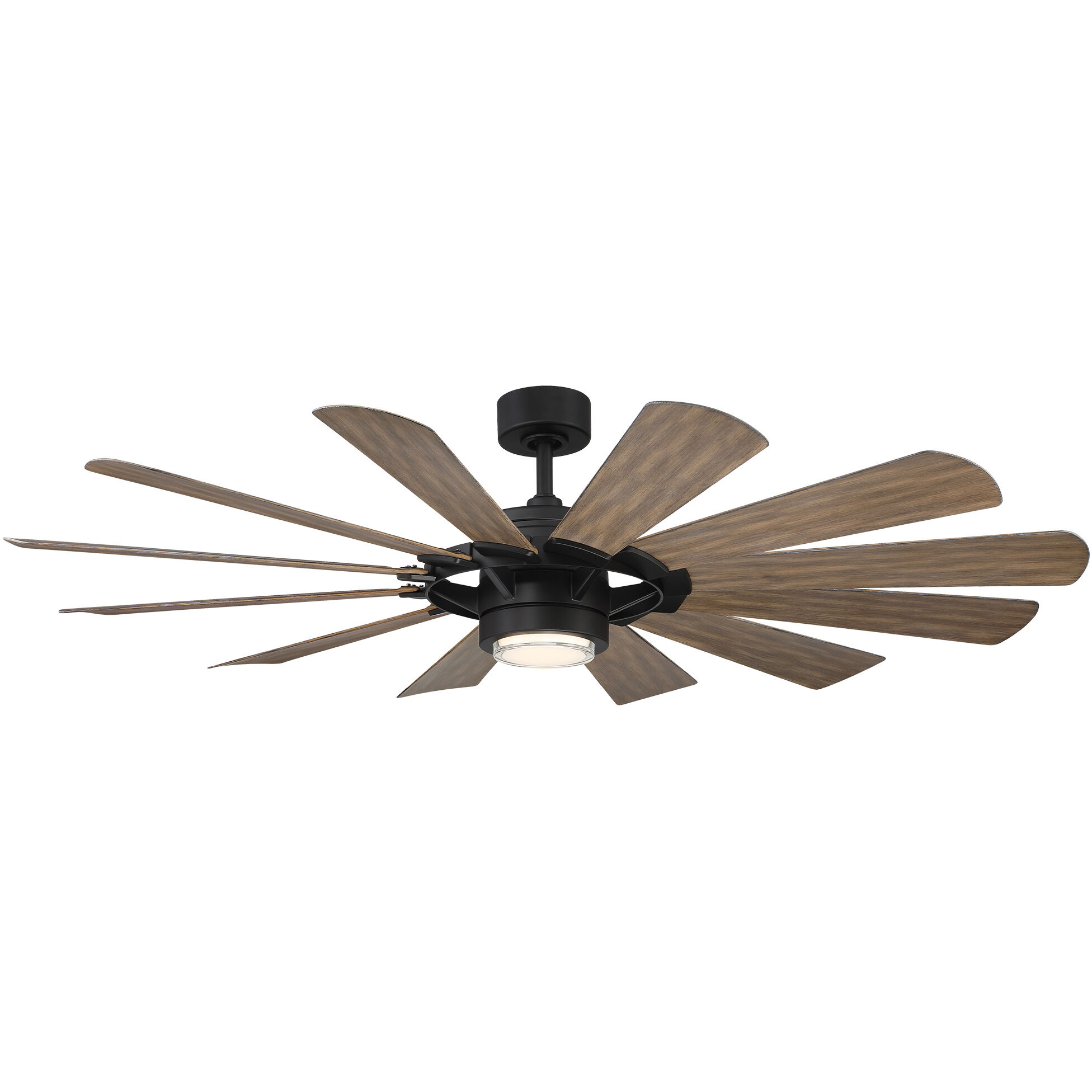 Wyndmill 65 inch Matte Black and Barn Wood with Barn Wood Blades Downrod Ceiling Fan in 3000K, Matte Black Barn Wood