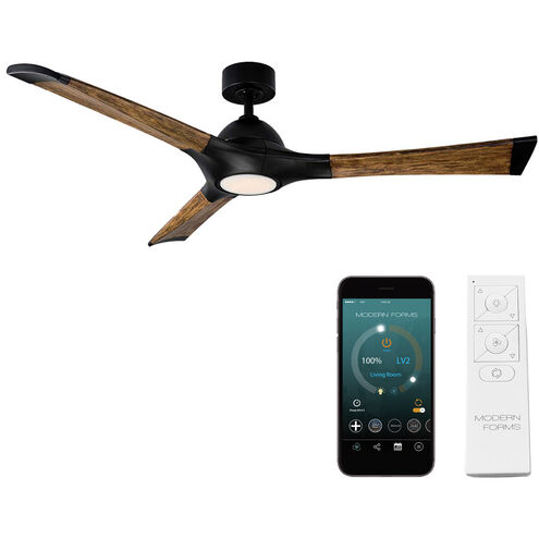 Woody 60 inch Matte Black and Distressed Koa with Distressed Koa Blades Downrod Ceiling Fan in 3500K, Matte Black Distressed Koa