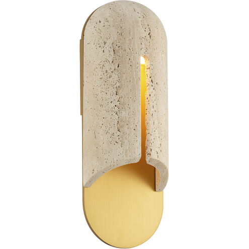 Clog LED 16 inch Beige Travertine and Aged Brass Outdoor Wall Lighting in 3500K