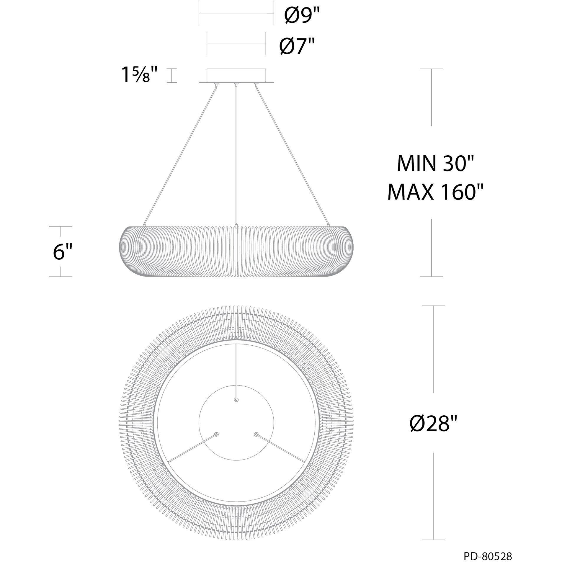 Lute LED 28 inch Black Indoor Hanging Lighting Ceiling Light in 4000K