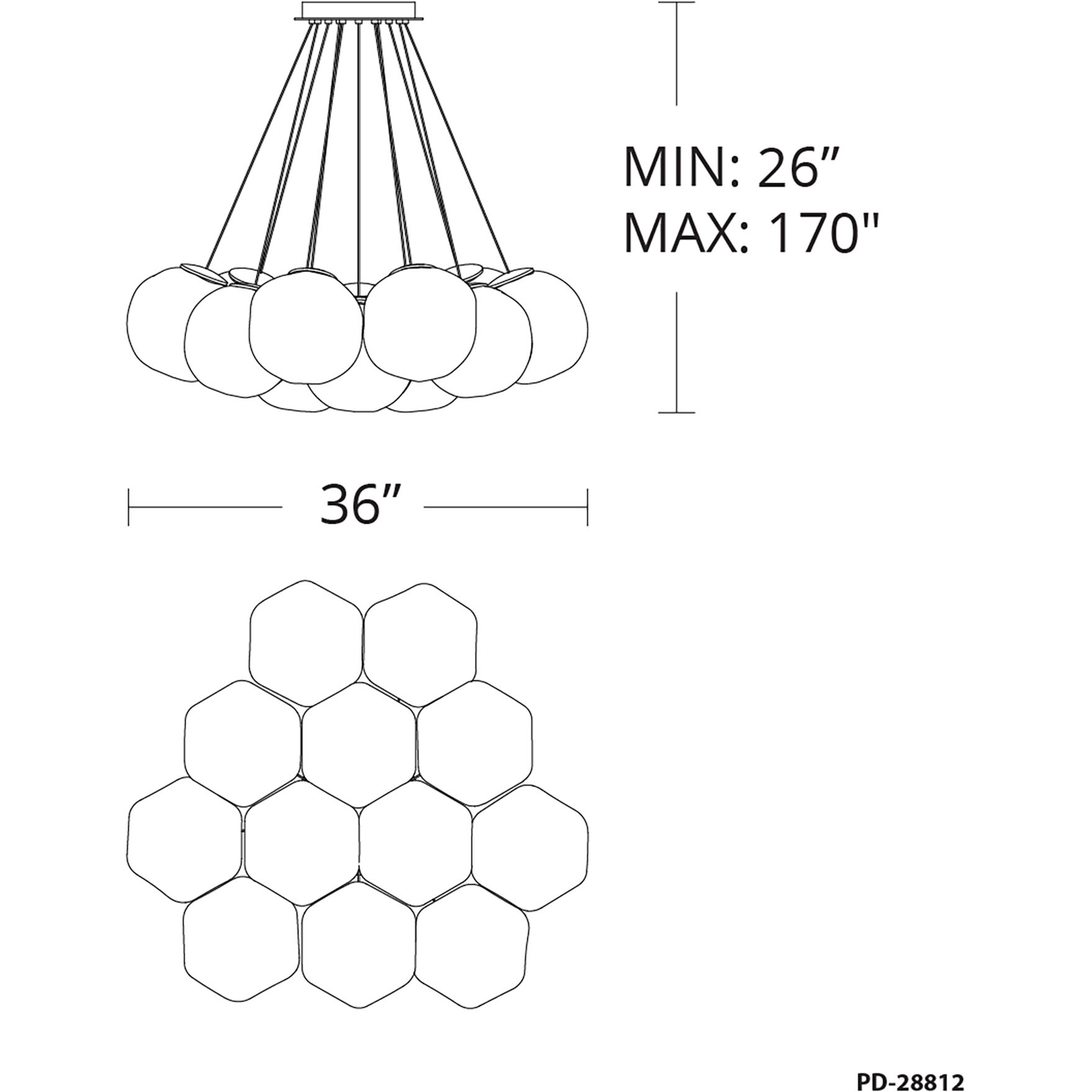 Cosmic 12 Light 36 inch Black Multi-Light Pendant Ceiling Light