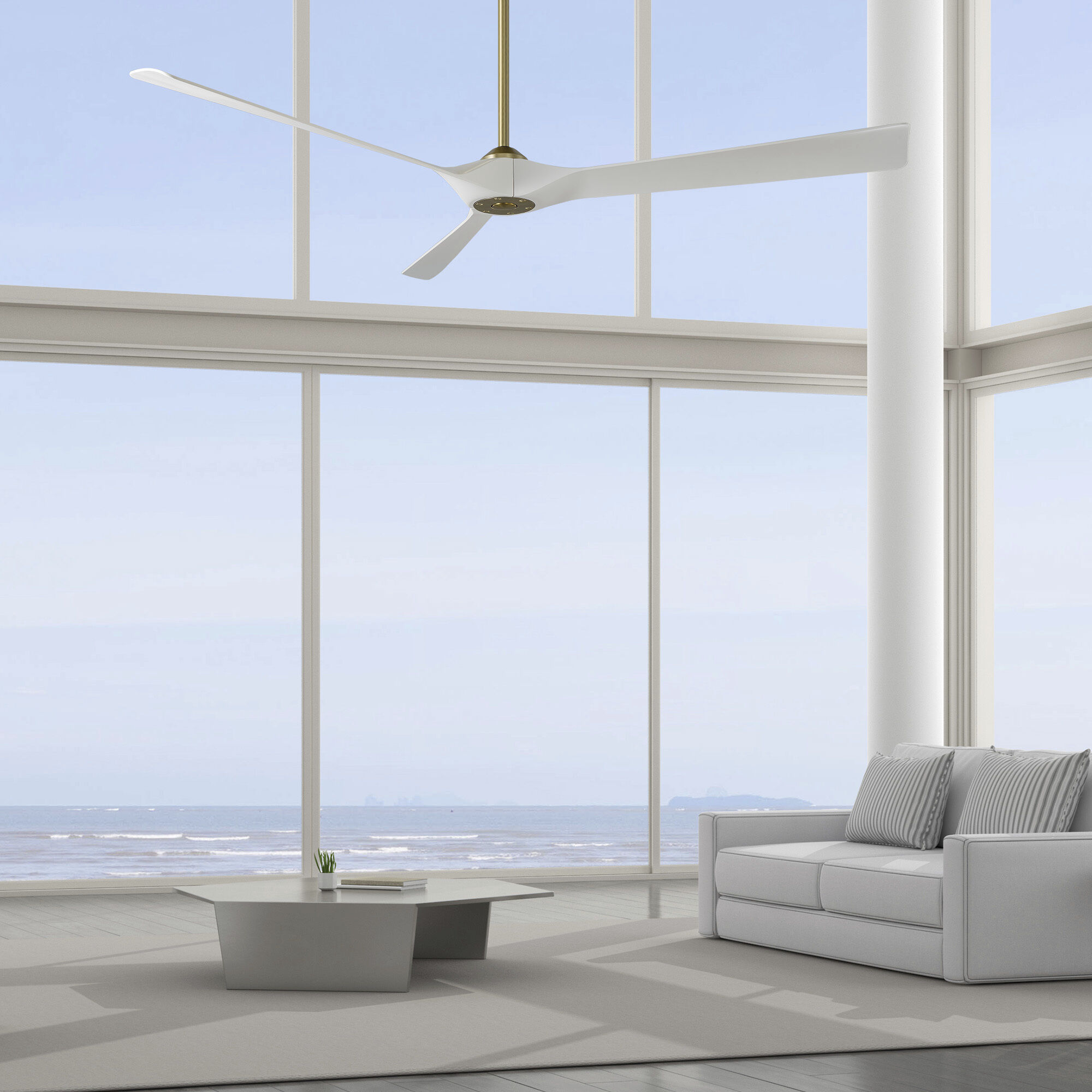 Torque 70 inch Soft Brass and Matte White with Matte White Blades Downrod Ceiling Fan in Soft Brass Matte White