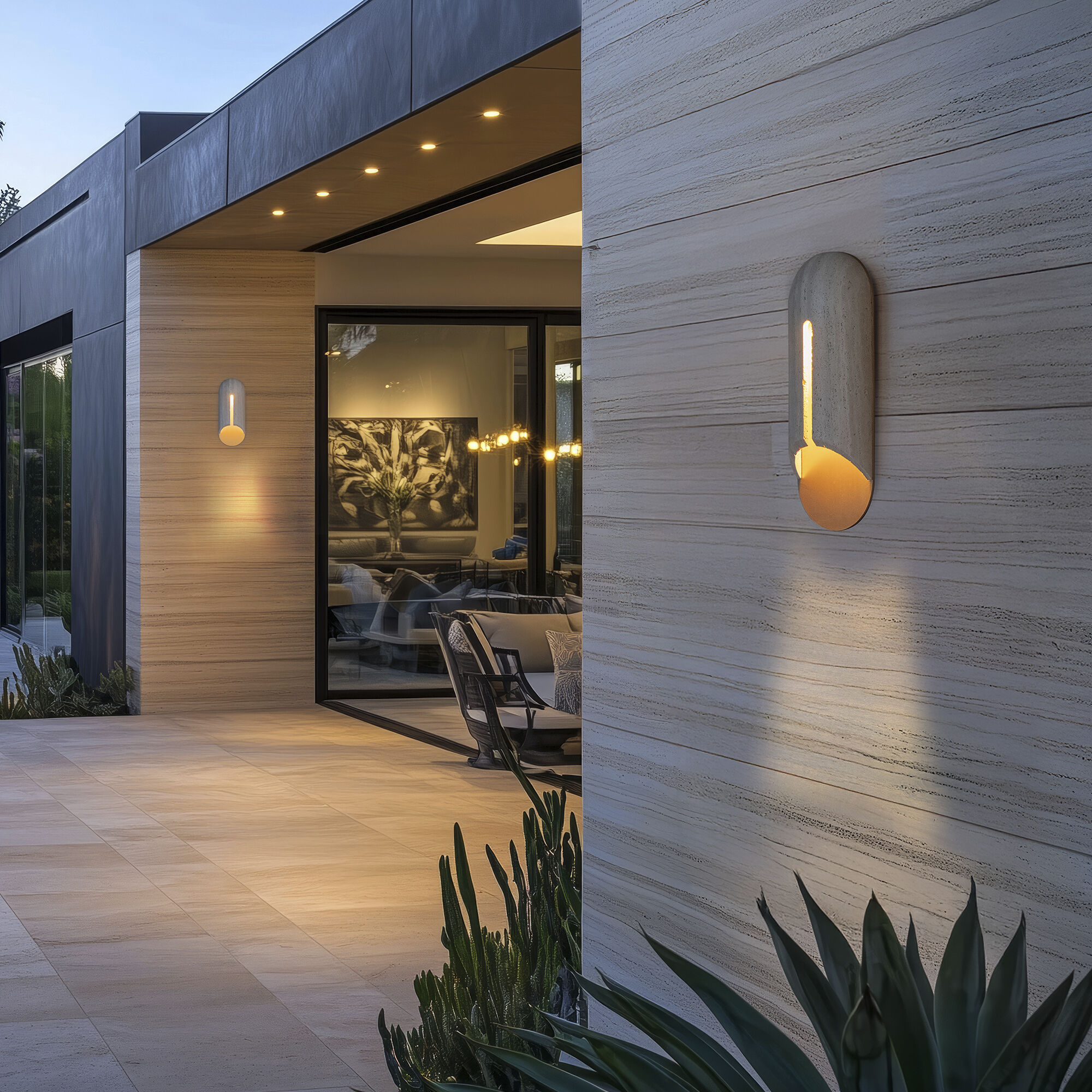 Clog LED 16 inch Beige Travertine and Aged Brass Outdoor Wall Lighting in 3500K