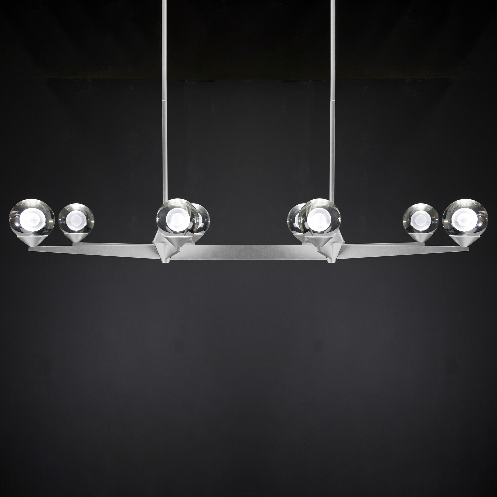 Double Bubble Linear Chandelier Ceiling Light in Satin Nickel