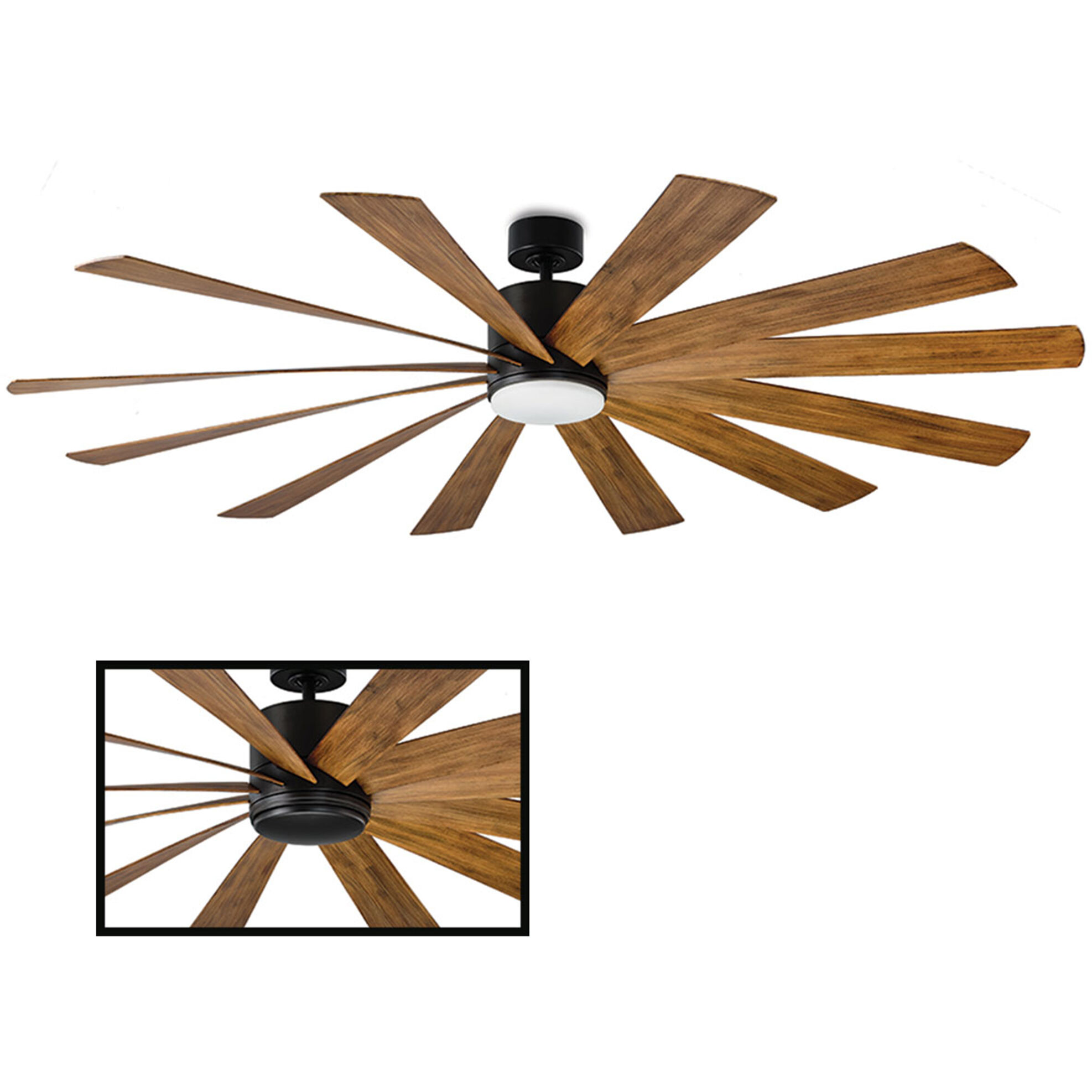 Windflower 80 inch Matte Black and Distressed Koa with Distressed Koa Blades Downrod Ceiling Fan in 2700K, Matte Black Distressed Koa