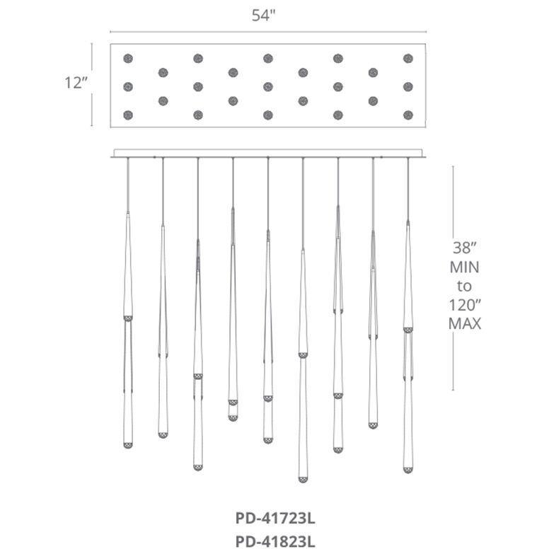 Cascade LED 12 inch Polished Nickel Multi-Light Pendant Ceiling Light in 23, Linear, 28in.
