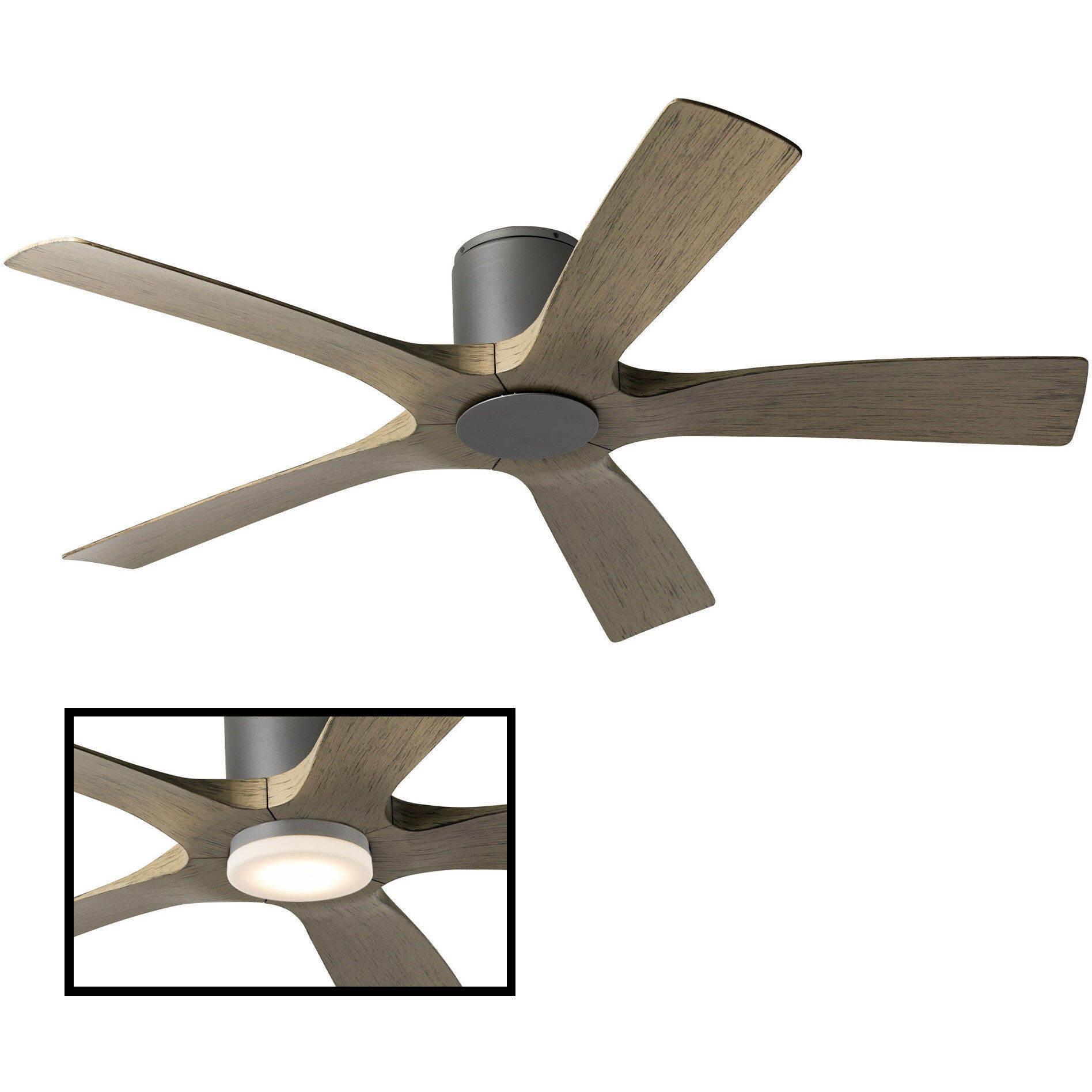 Aviator 54 inch Graphite and Weathered Gray with Weathered Gray Blades Flush Mount Ceiling Fan in Graphite Weathered Gray, Smart Ceiling Fan
