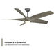 Zephyr 62 inch Graphite and Weathered Wood with Weathered Wood Blades Downrod Ceiling Fan in Graphite Weathered Wood