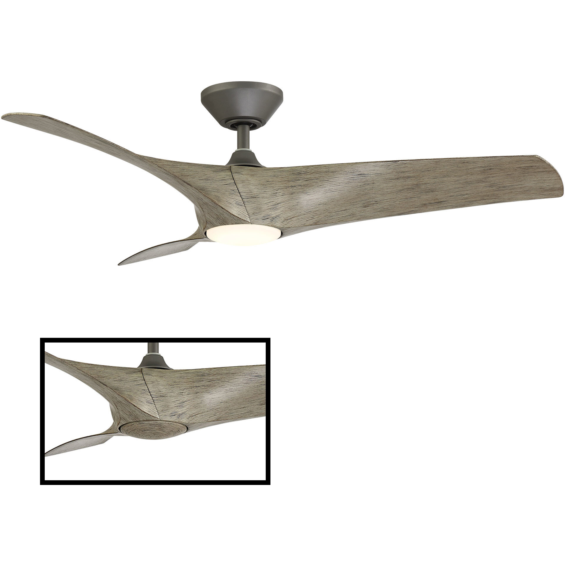 Zephyr 62 inch Graphite and Weathered Wood with Weathered Wood Blades Downrod Ceiling Fan in Graphite Weathered Wood, Smart Ceiling Fan