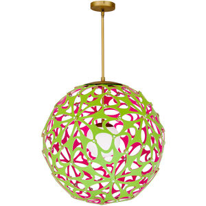 Groovy LED 24 inch Green-Pink Aged Brass Pendant Ceiling Light in 24in., Green and Pink