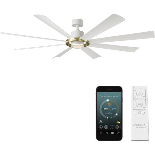 Aura 72 inch Soft Brass and Matte White with Matte White Blades Downrod Ceiling Fan in Soft Brass Matte White