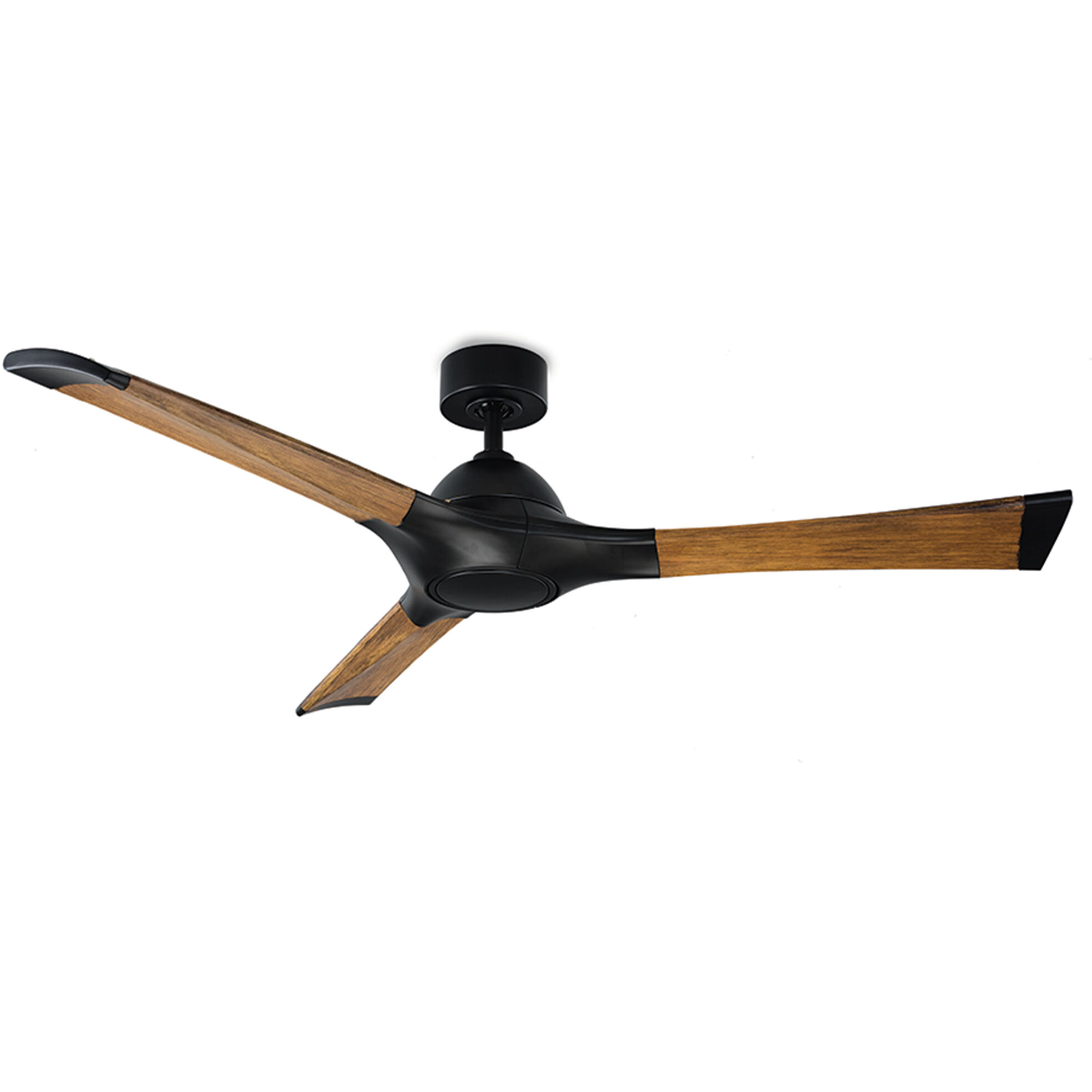 Woody 60 inch Matte Black and Distressed Koa with Distressed Koa Blades Downrod Ceiling Fan in 3500K, Matte Black Distressed Koa