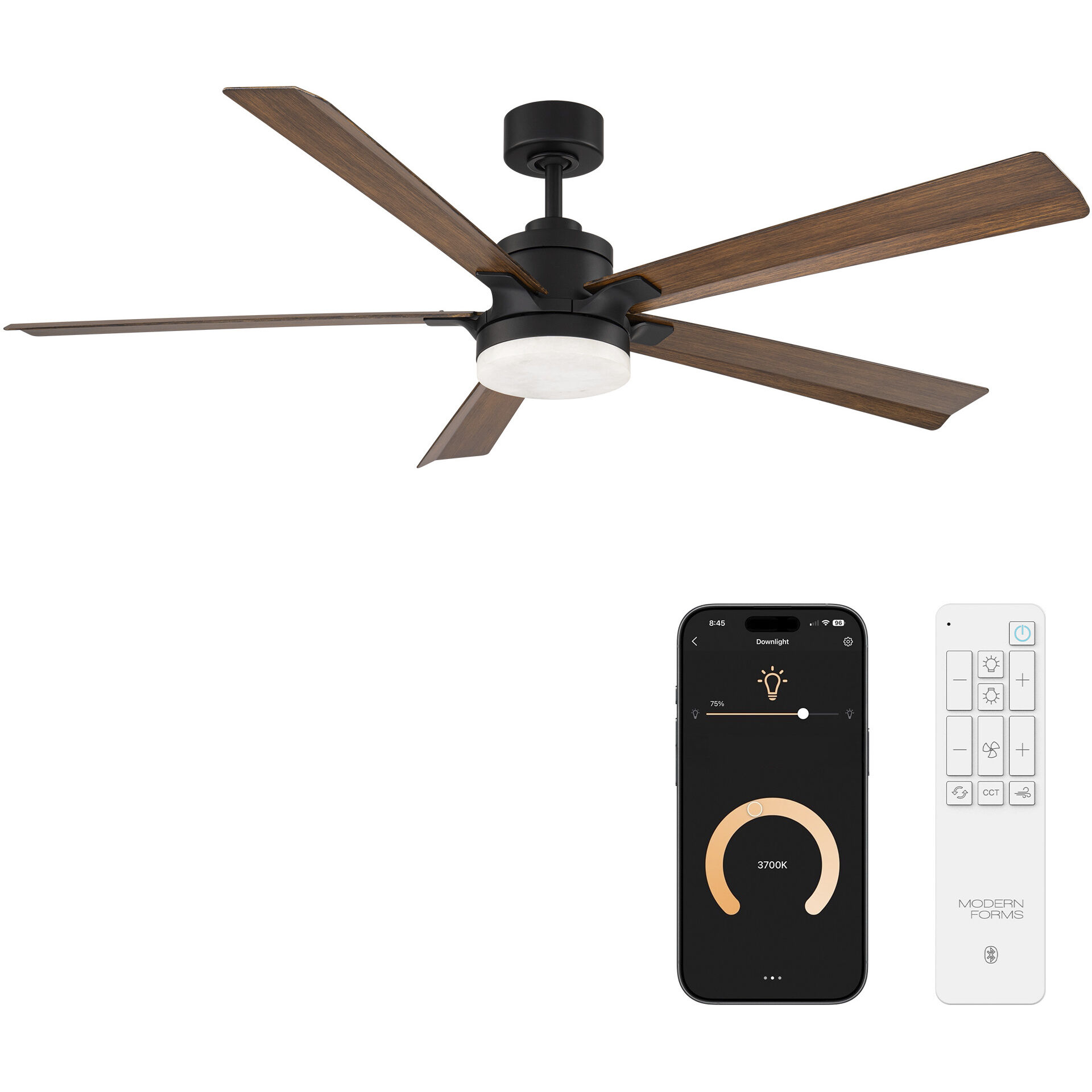 Radiant 64 64 inch Matte Black Distressed Koa with Distressed Koa Blades Ceiling Fan