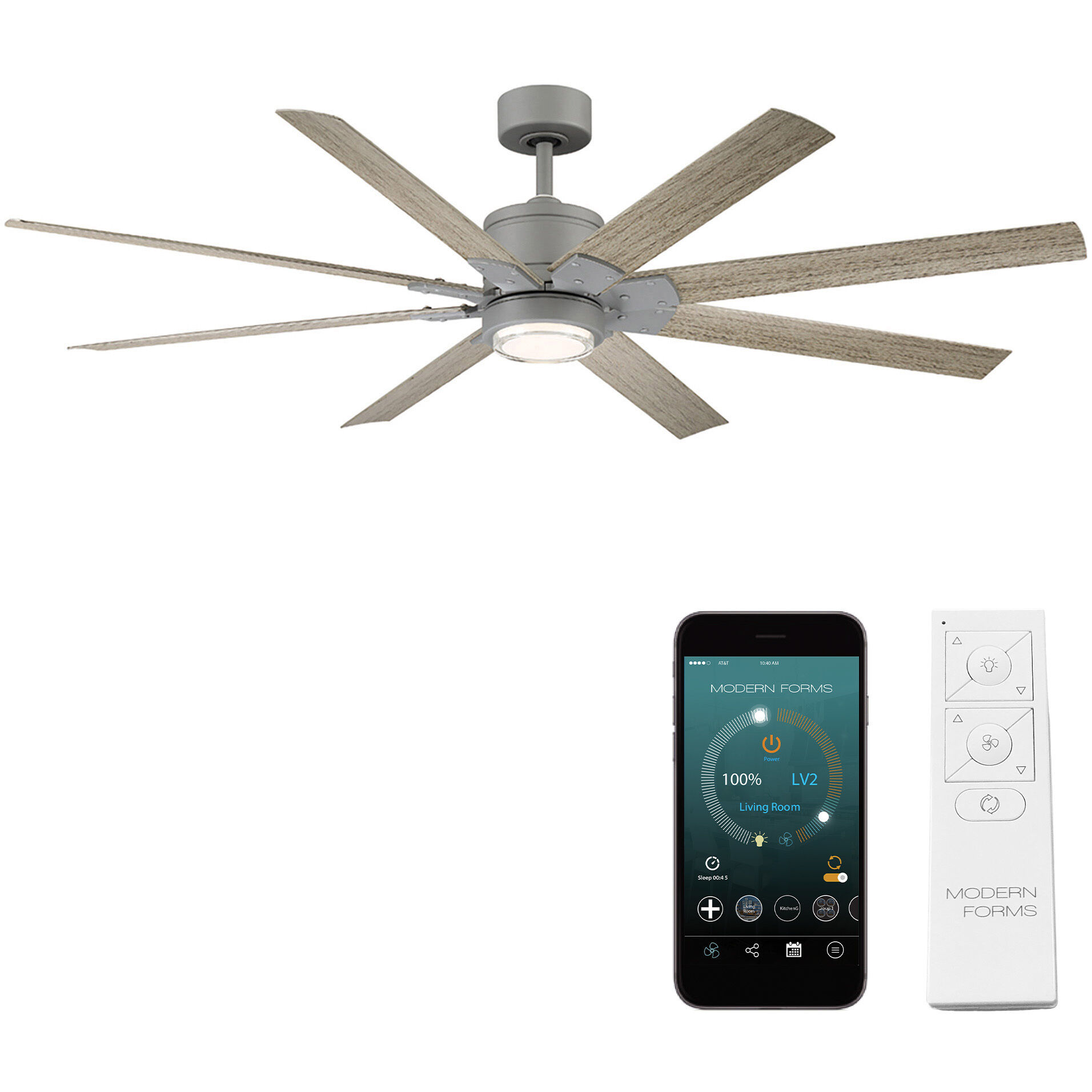 Renegade 66 inch Graphite and Weathered Wood with Weathered Wood Blades Downrod Ceiling Fan in 2700K, Graphite Weathered Wood