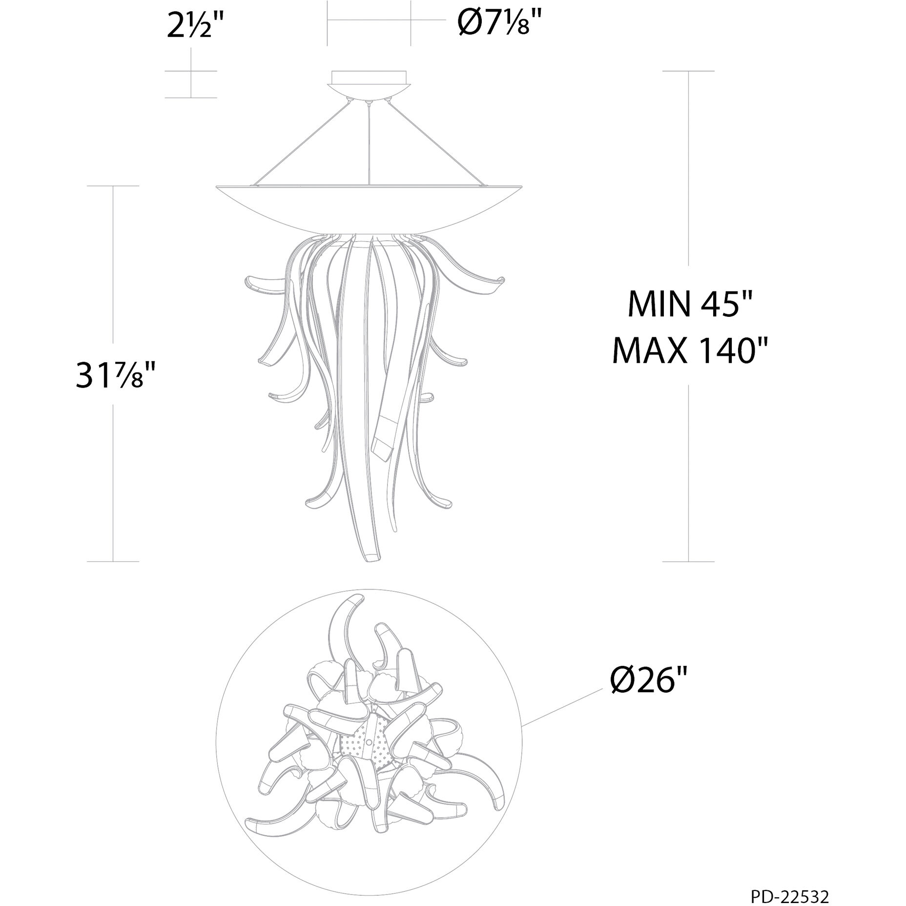 Tendril LED 26 inch Silver Leaf Indoor Hanging Lighting Ceiling Light