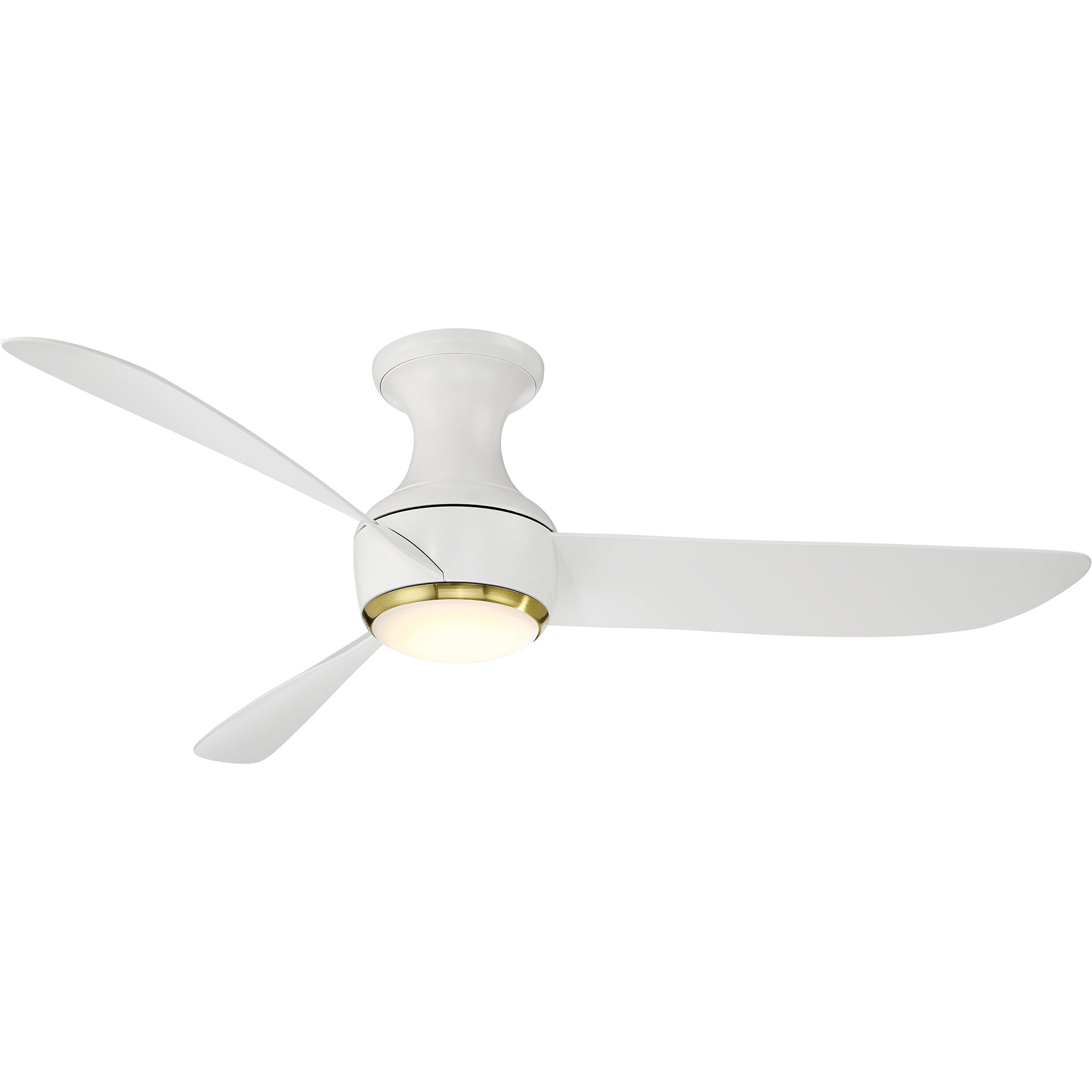 Corona 52 inch Soft Brass and Matte White with Matte White Blades Flush Mount Ceiling Fan in 3500K, Soft Brass Matte White