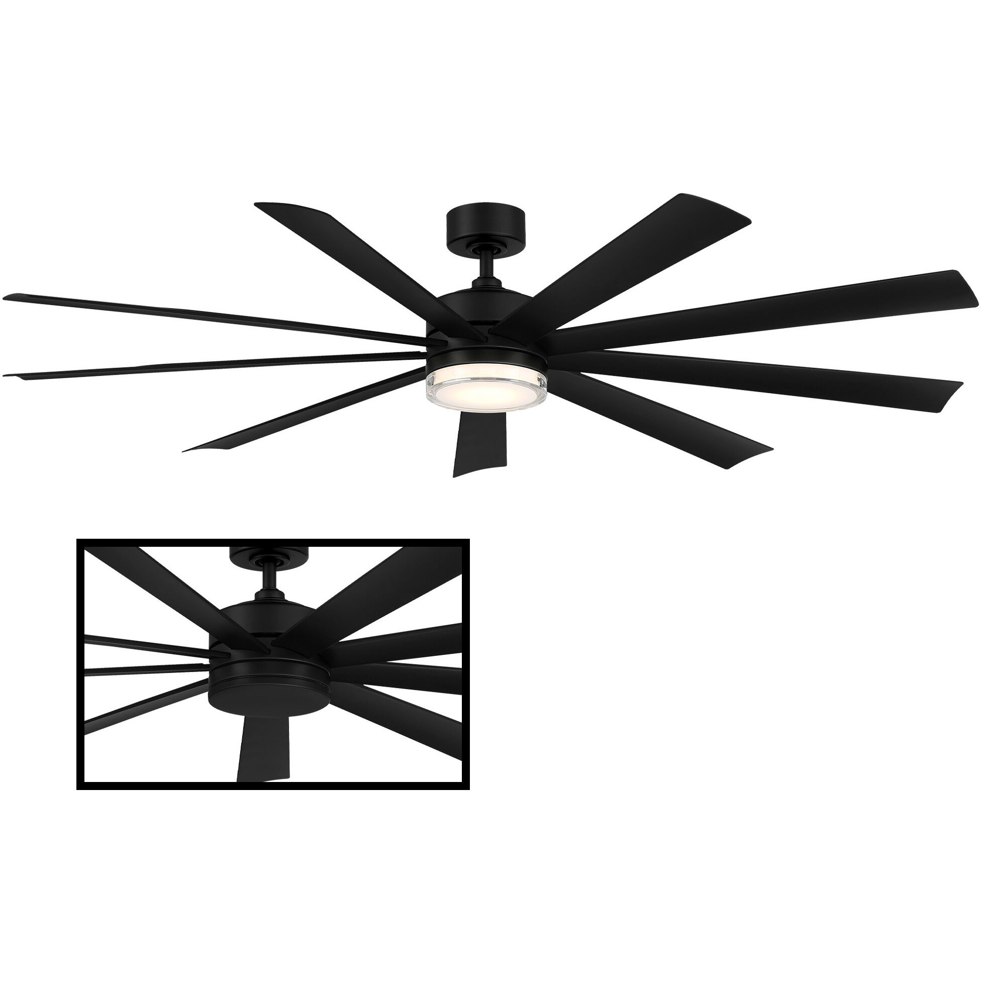 Wynd XL 72 inch Matte Black Downrod Ceiling Fan in 3000K