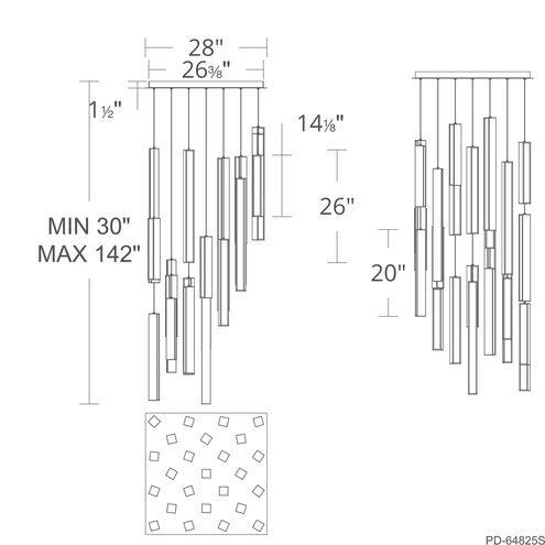 Chaos 25 Light 28 inch Black Aged Brass Multi-Light Pendant Ceiling Light