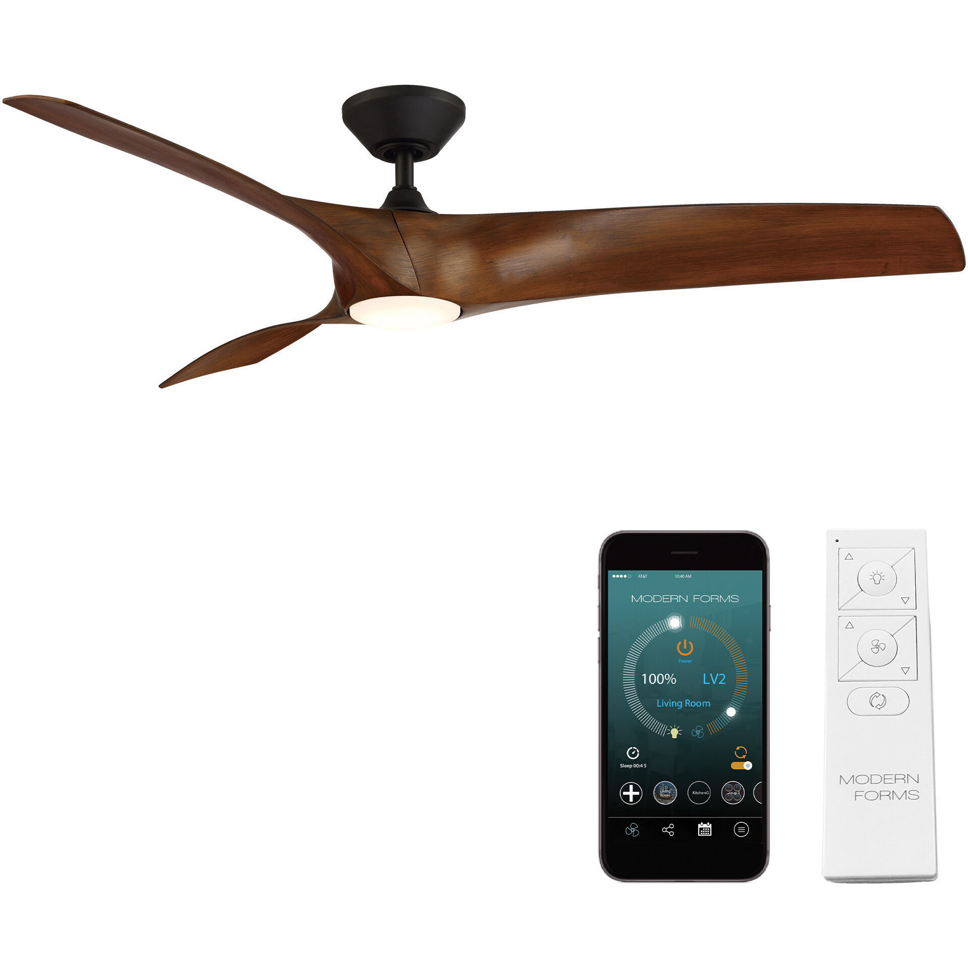 Zephyr 62 inch Matte Black and Distressed Koa with Distressed Koa Blades Downrod Ceiling Fan in Matte Black Distressed Koa, Smart Ceiling Fan