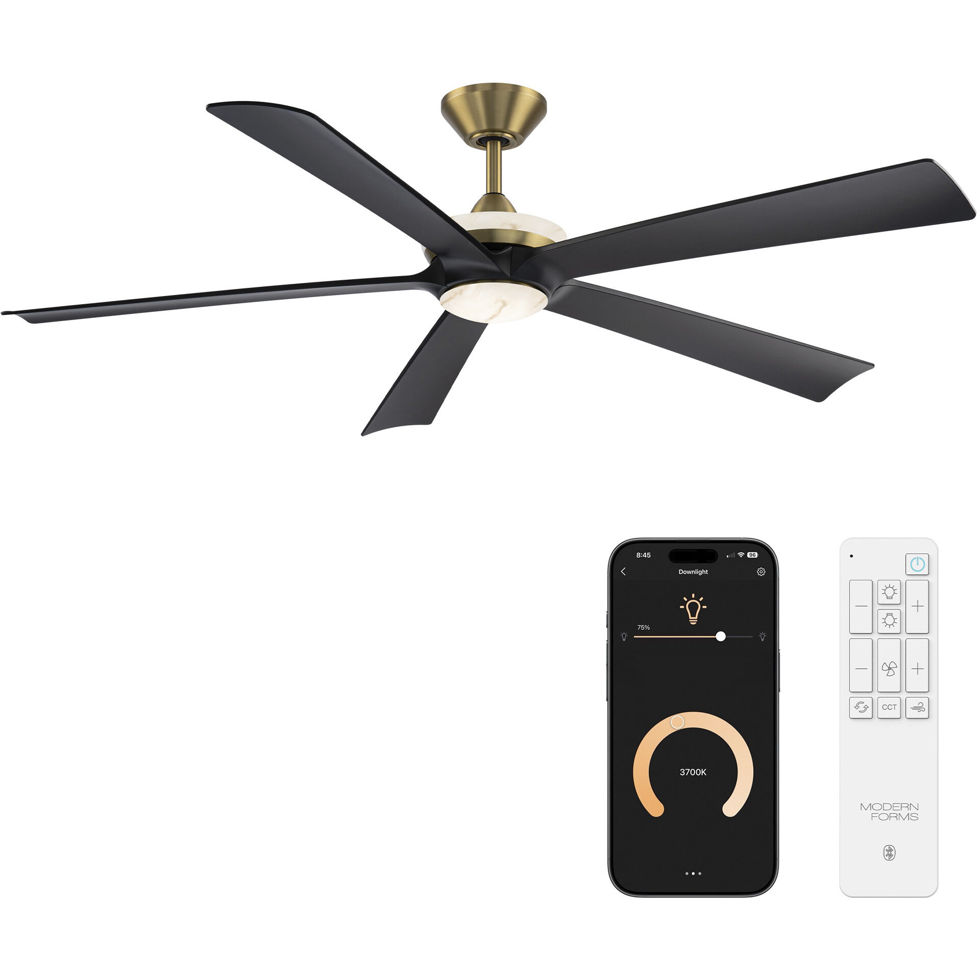 Crown 62 inch Soft Brass Matte Black with Matte Black Blades Ceiling Fan
