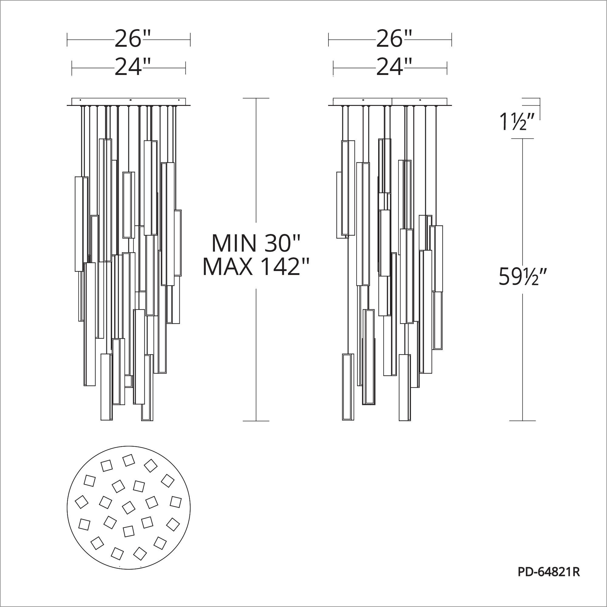 Chaos LED 26 inch Black Aged Brass Multi-Light Pendant Ceiling Light in 21, 26in., Black Aged Brass/Black