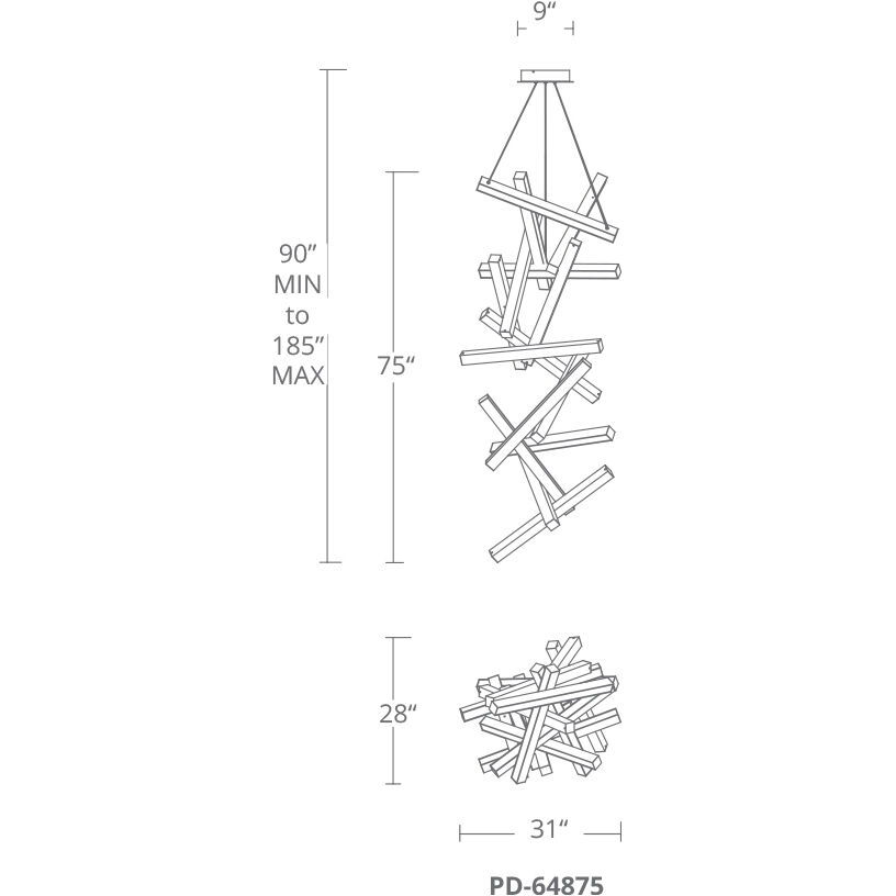 Chaos LED 28 inch Black Chandelier Ceiling Light in 15, 75in.