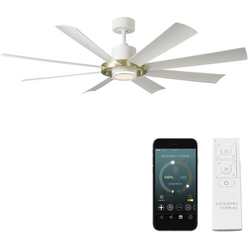 Aura 60 inch Soft Brass and Matte White with Matte White Blades Downrod Ceiling Fan in Soft Brass Matte White