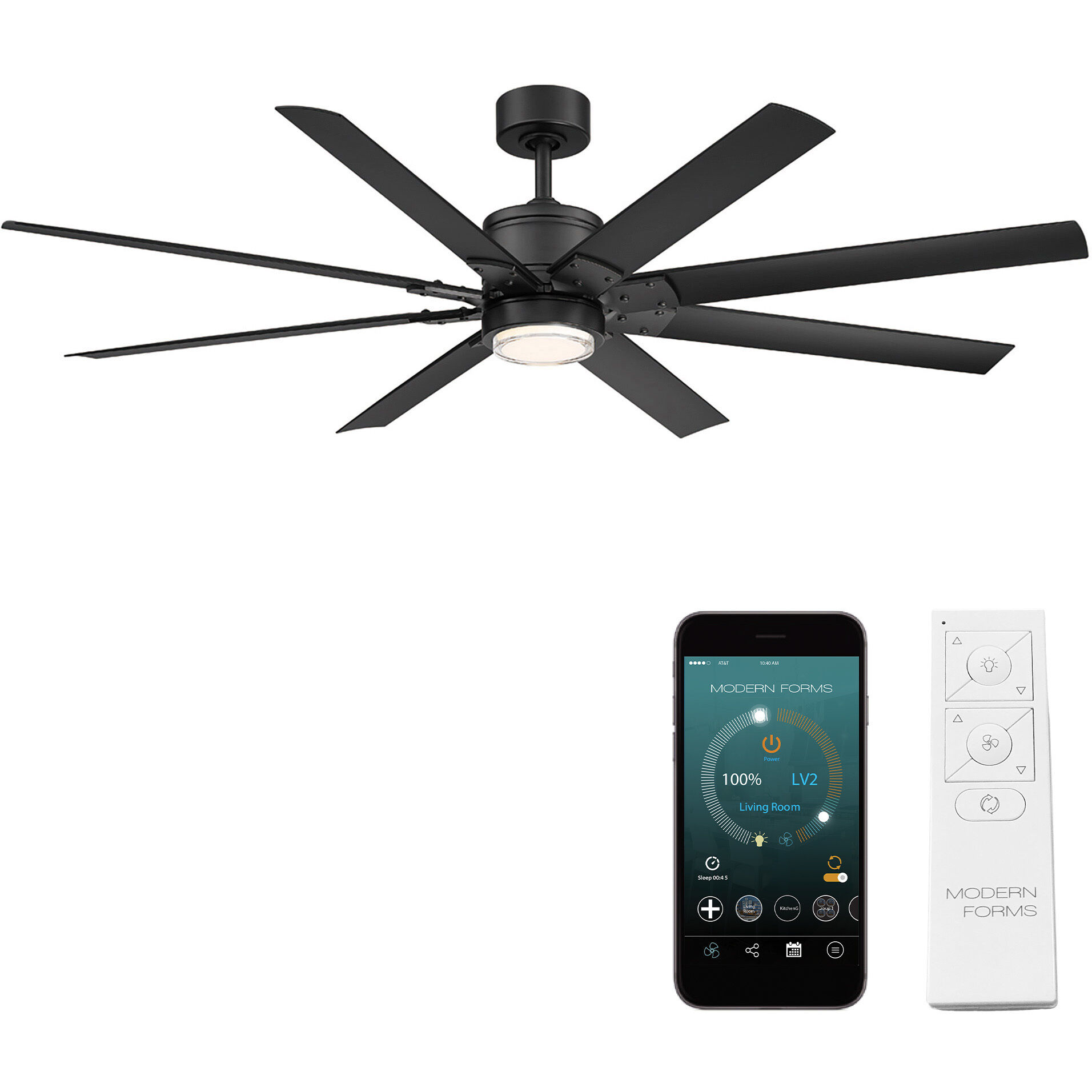 Renegade 66 inch Matte Black Downrod Ceiling Fan in 3000K, Smart Ceiling Fan