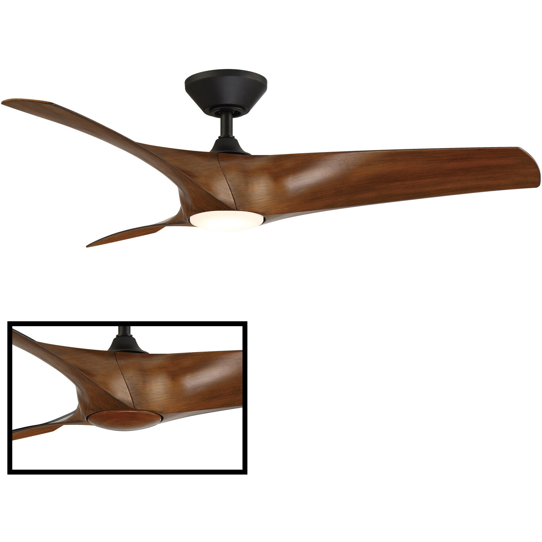 Zephyr 52 inch Matte Black and Distressed Koa with Distressed Koa Blades Downrod Ceiling Fan in Matte Black Distressed Koa, Smart Ceiling Fan