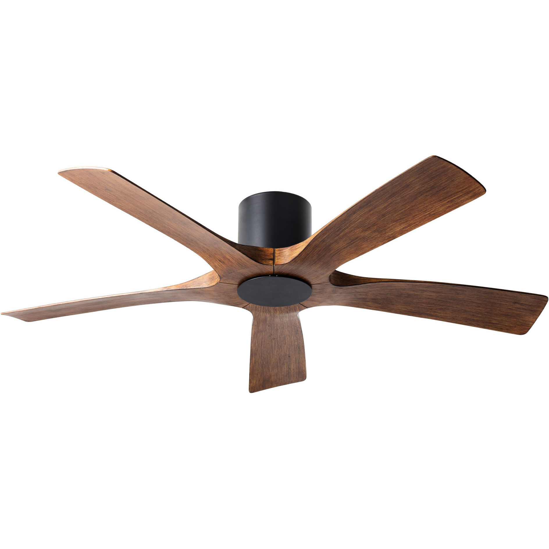Aviator 54 inch Matte Black and Distressed Koa with Distressed Koa Blades Flush Mount Ceiling Fan in Matte Black Distressed Koa, Smart Ceiling Fan