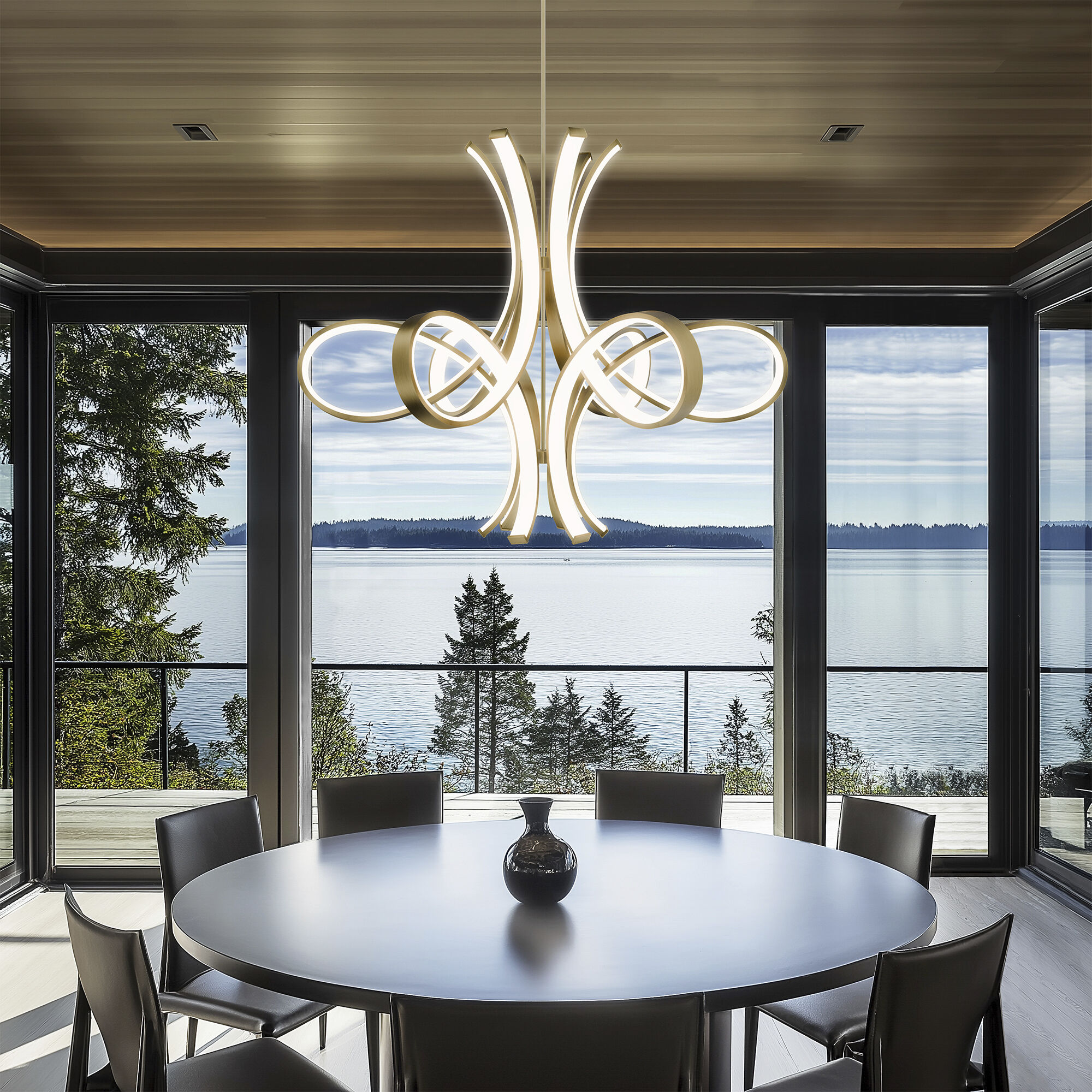 Fleur De Lis LED 56 inch Aged Brass Indoor Hanging Lighting Ceiling Light