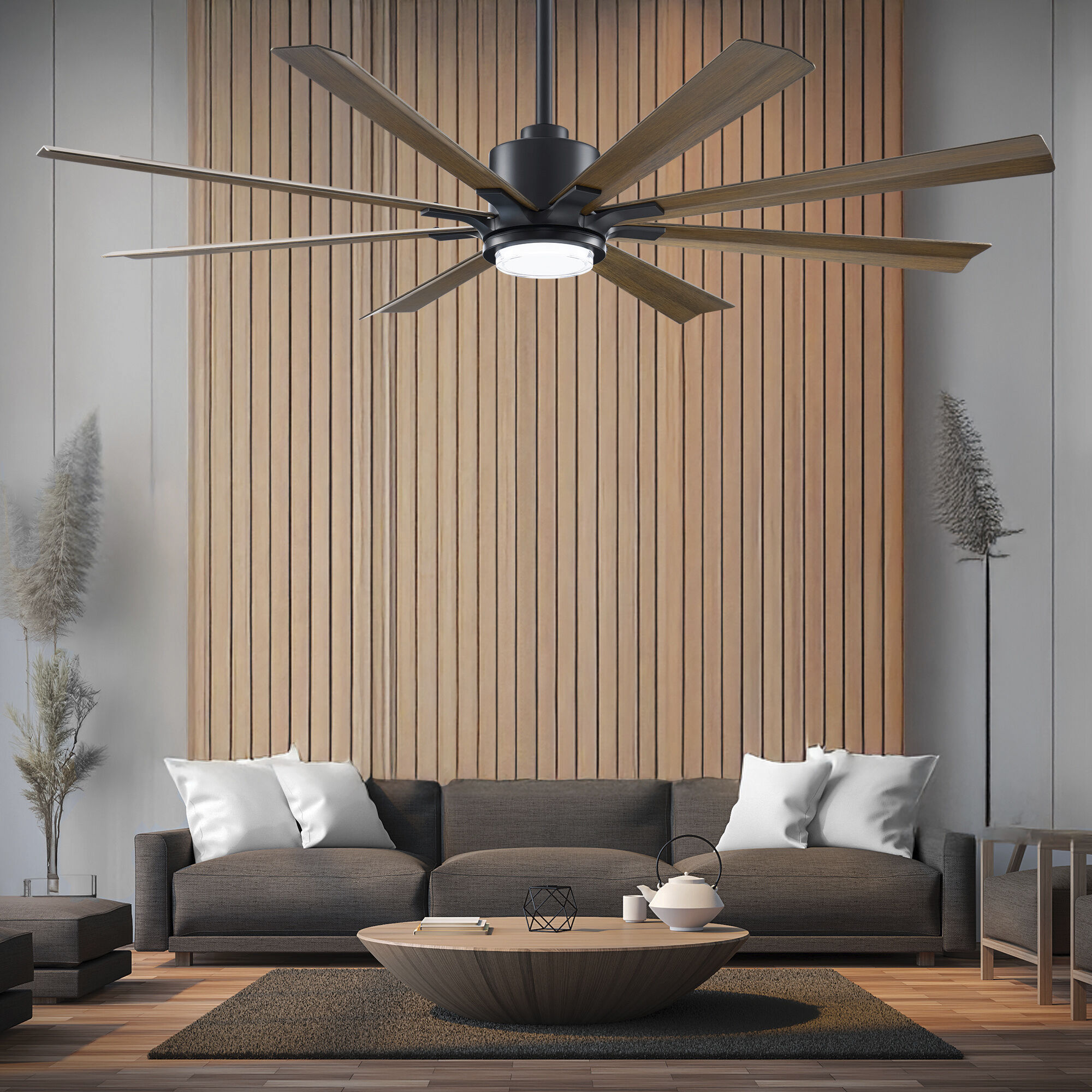 Size Matters 65 inch Matte Black Distressed Koa with Distressed Koa Blades Ceiling Fan
