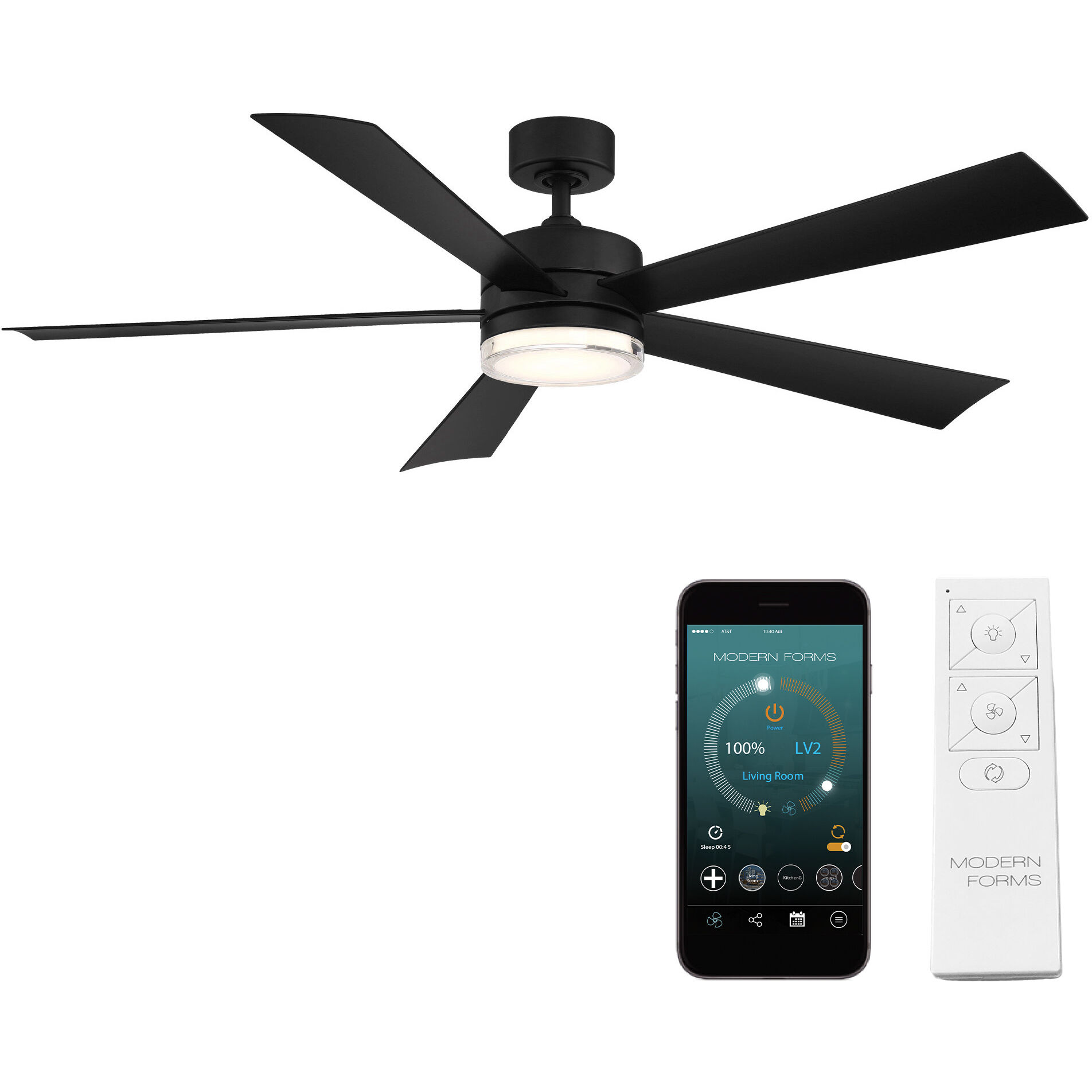 Wynd 60 inch Matte Black Downrod Ceiling Fan in 3000K, Smart Ceiling Fan