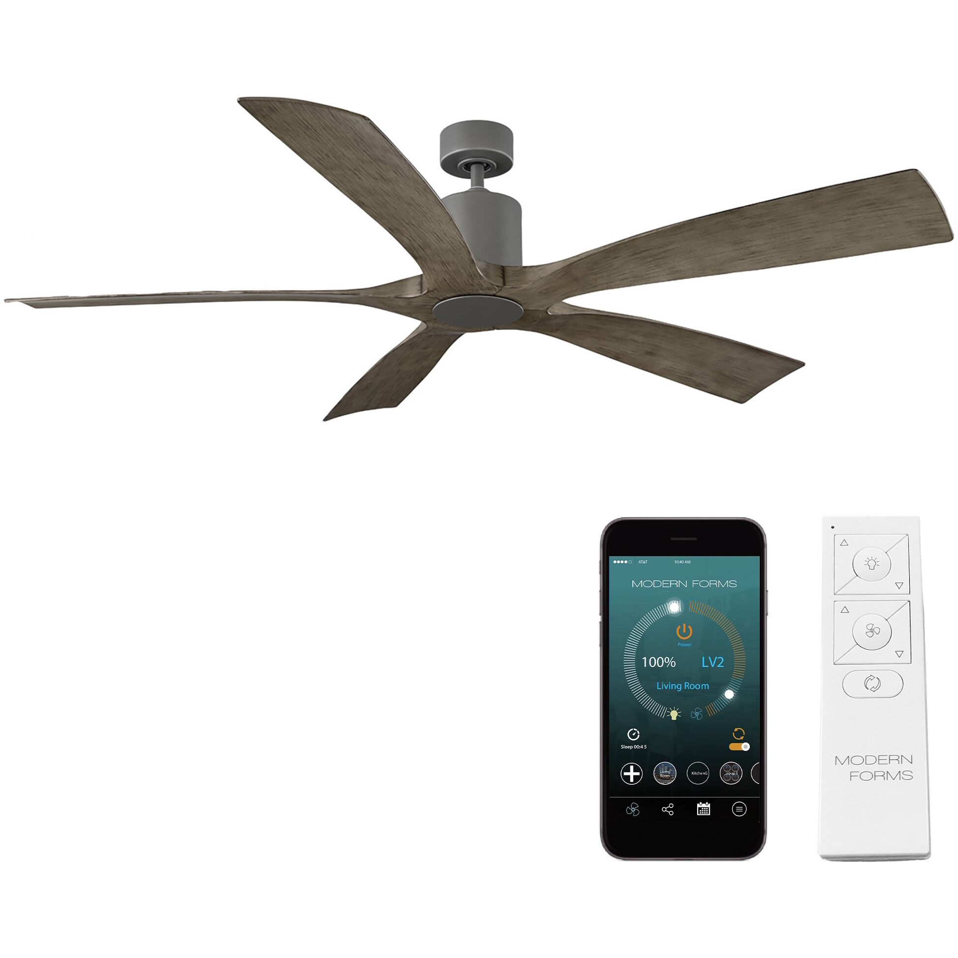 Aviator 70 inch Graphite and Weathered Gray with Weathered Gray Blades Downrod Ceiling Fan in Graphite Weathered Gray, Smart Ceiling Fan