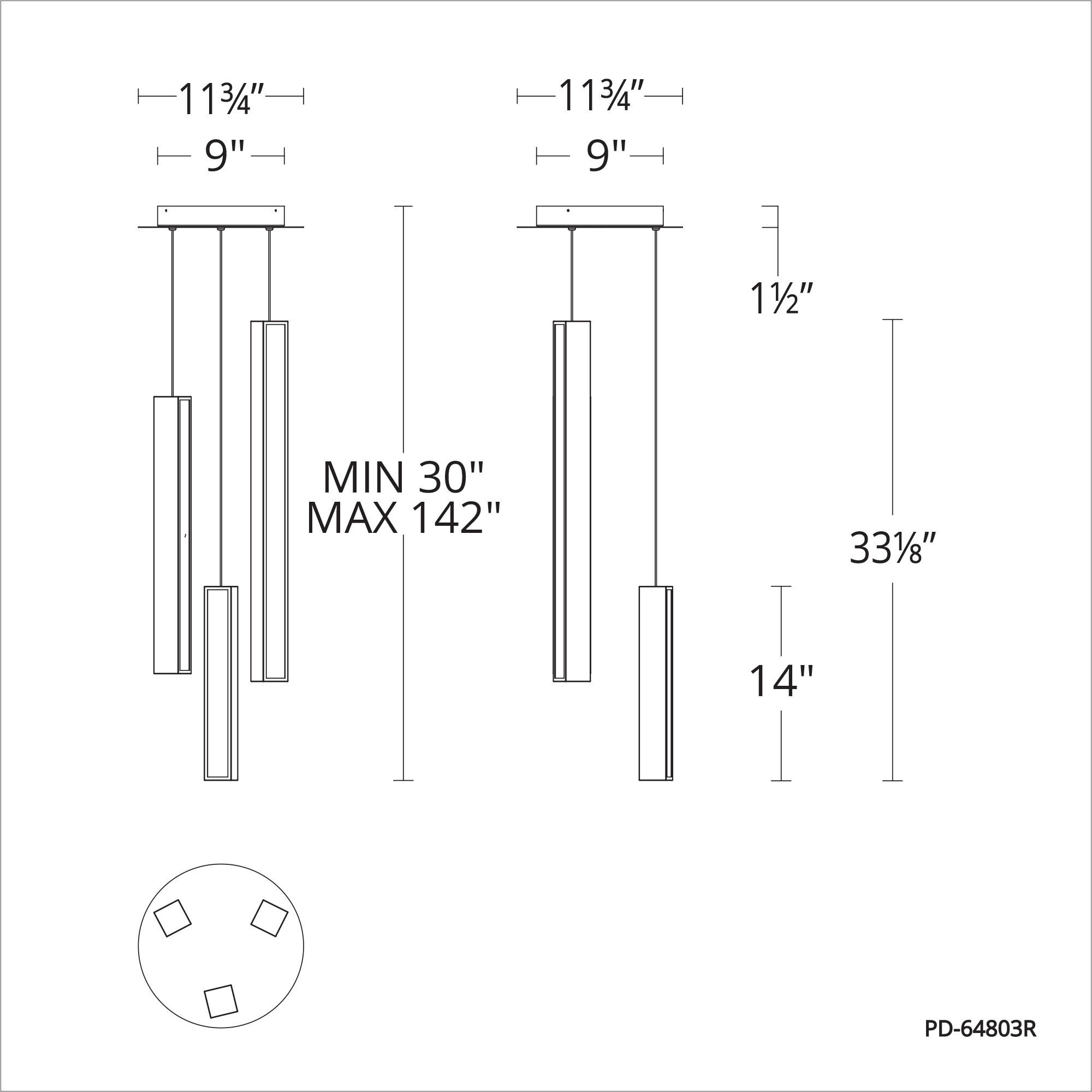 Chaos LED 11.75 inch Black Aged Brass Multi-Light Pendant Ceiling Light in 3, 12in., Black Aged Brass/Black