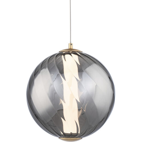 Swirly LED 9.9 inch Smoke Glass and Aged Brass Indoor Hanging Lighting Ceiling Light in 4000K