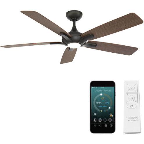 Mykonos 5 60 inch Bronze and Dark Walnut with Dark Walnut Blades Downrod Ceiling Fan in 2700K, Bronze Dark Walnut