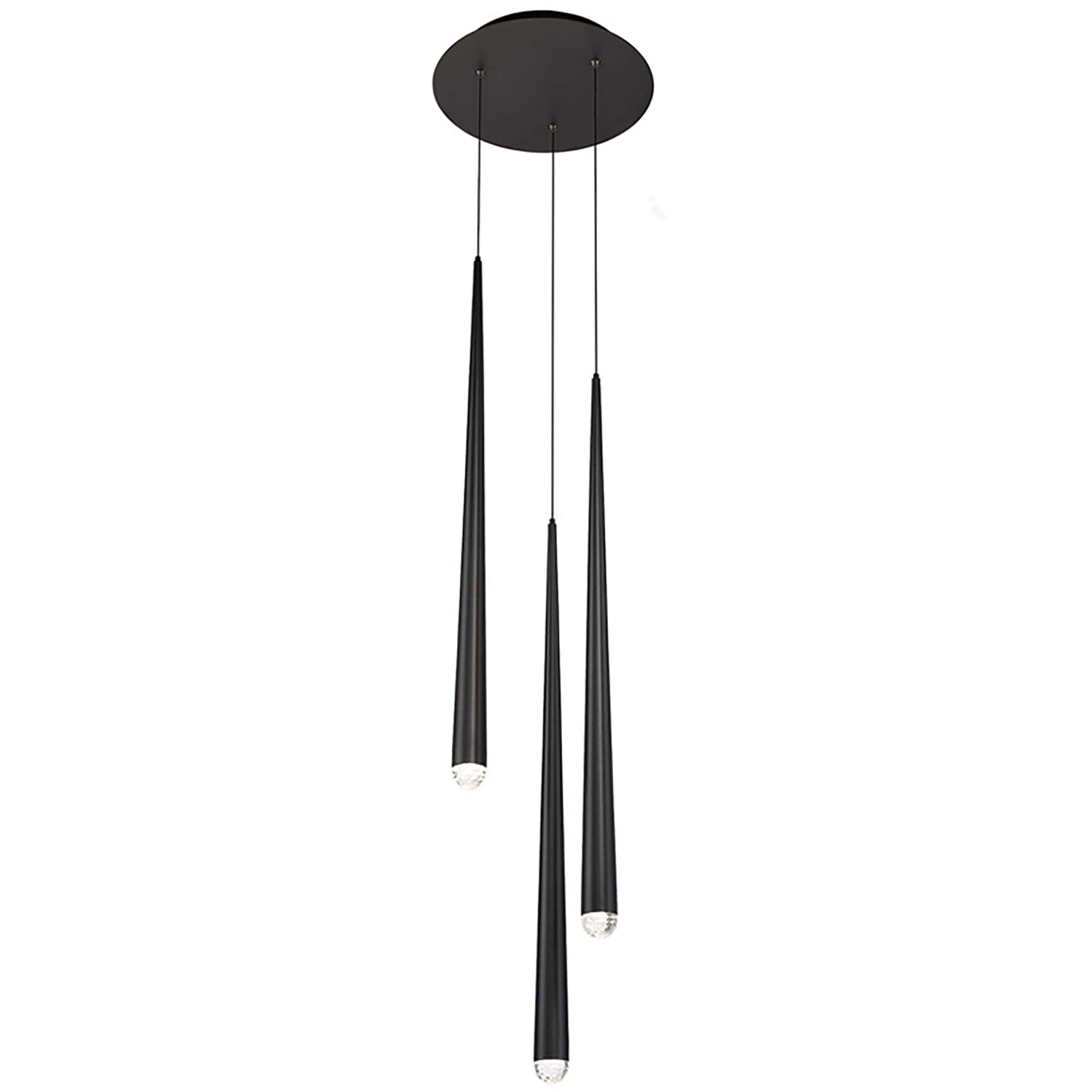 Cascade LED 12 inch Black Multi-Light Pendant Ceiling Light in 3, Round, 28in.