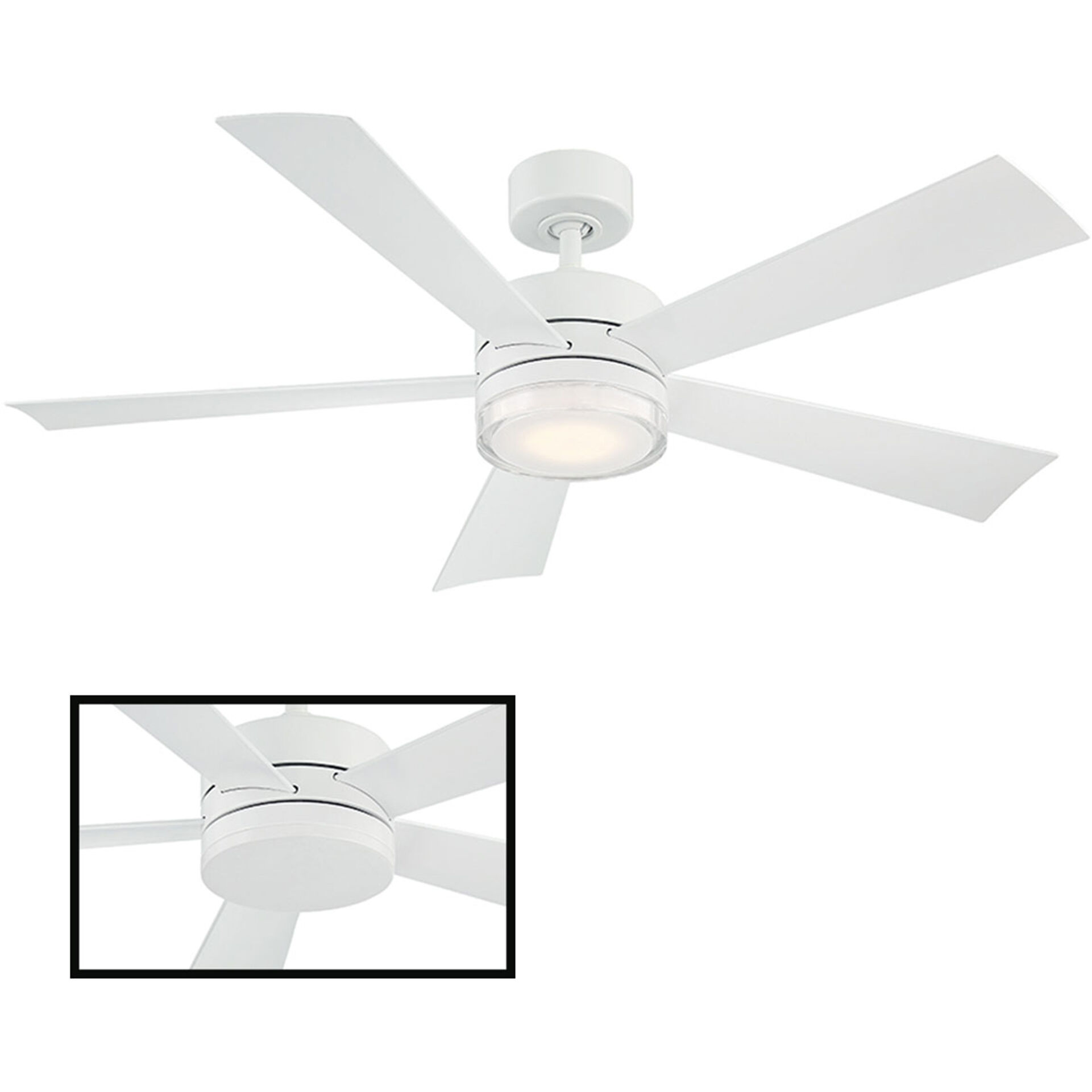 Wynd 52 inch Matte White Downrod Ceiling Fan in 3000K, Smart Ceiling Fan