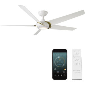 Lucid 62 inch Soft Brass and Matte White with Matte White Blades Downrod Ceiling Fan in 2700K