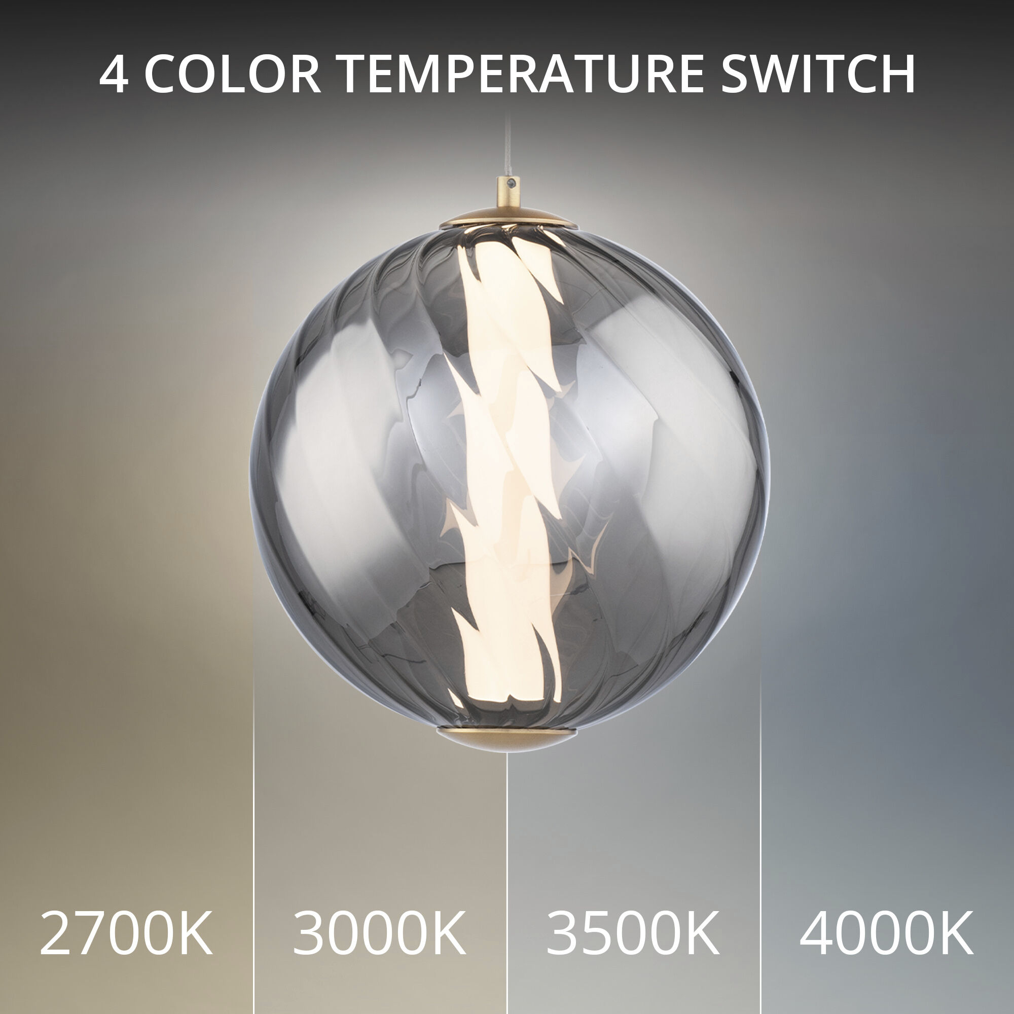 Swirly LED 9.9 inch Smoke Glass and Aged Brass Indoor Hanging Lighting Ceiling Light in 2700K