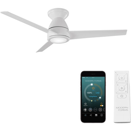 Tip Top 44 inch Matte White Flush Mount Ceiling Fan in 3000K, Smart Ceiling Fan