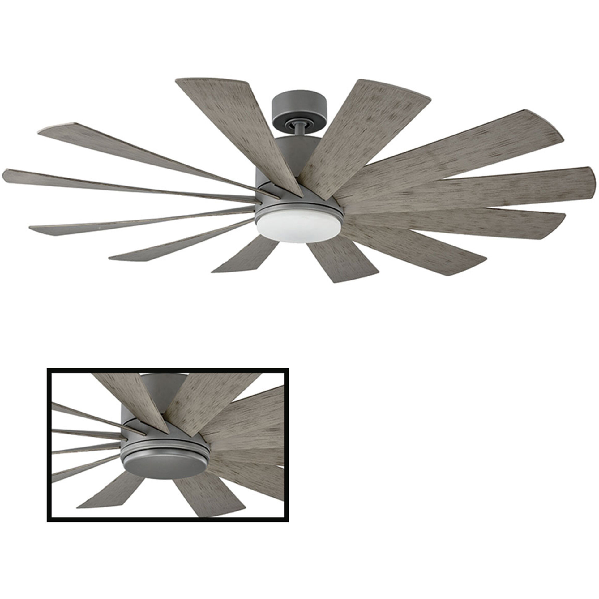 Windflower 60 inch Graphite and Weathered Gray with Weathered Gray Blades Downrod Ceiling Fan in 3000K, Graphite Weathered Gray, Smart Ceiling Fan