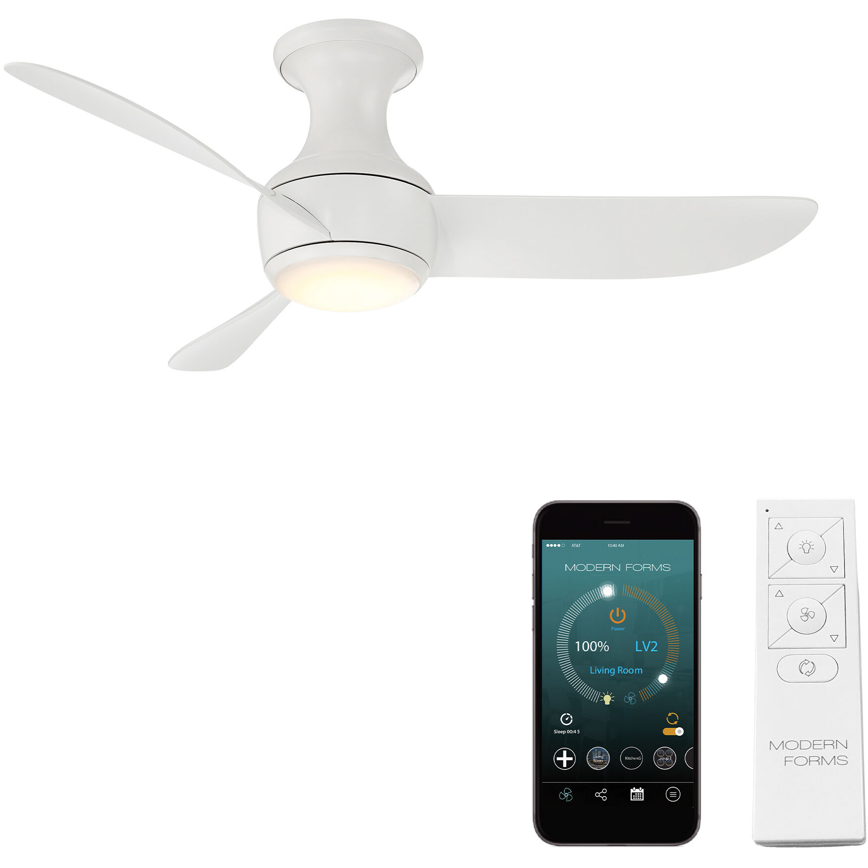 Corona 44 inch Matte White Flush Mount Ceiling Fan in 3500K