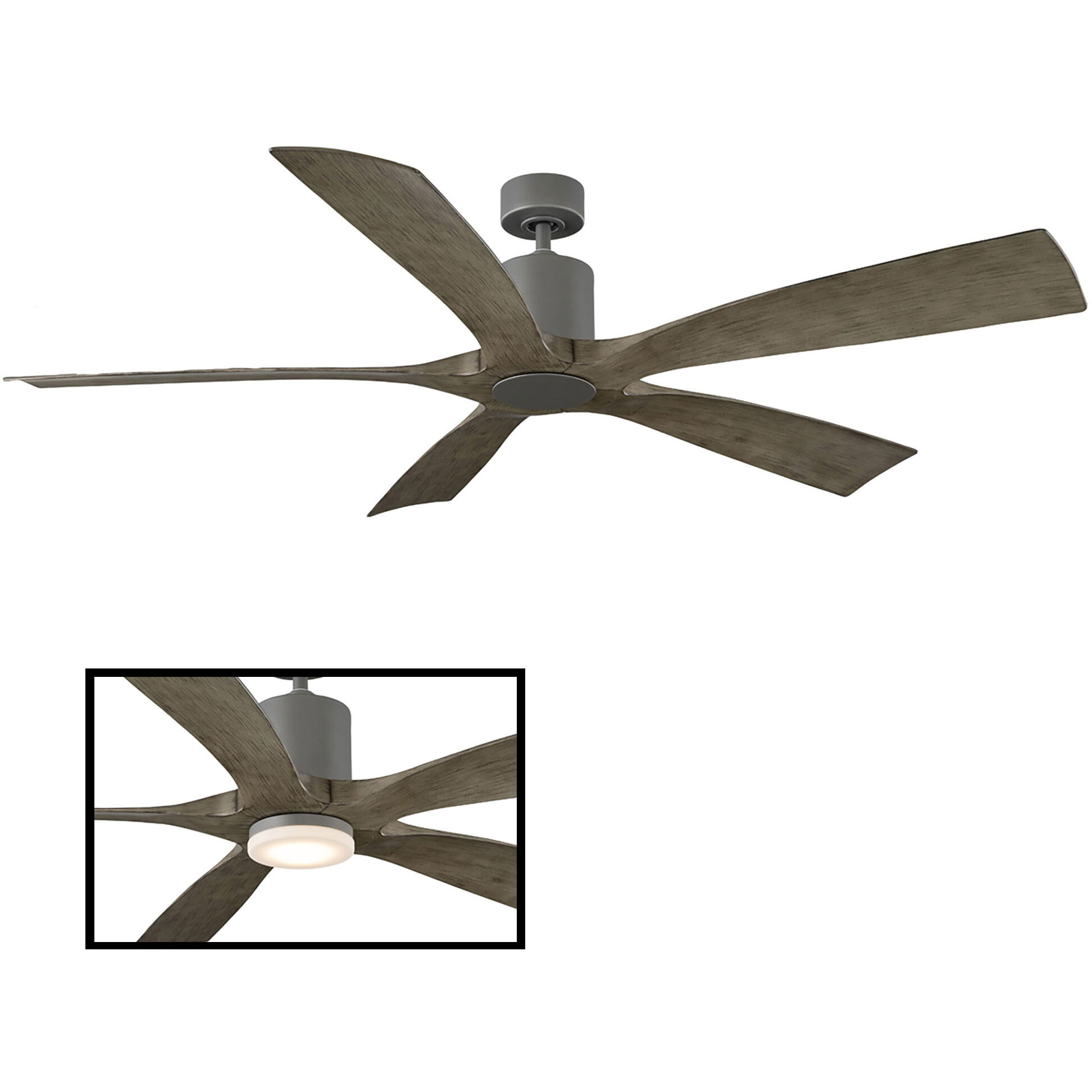 Aviator 70 inch Graphite and Weathered Gray with Weathered Gray Blades Downrod Ceiling Fan in Graphite Weathered Gray, Smart Ceiling Fan