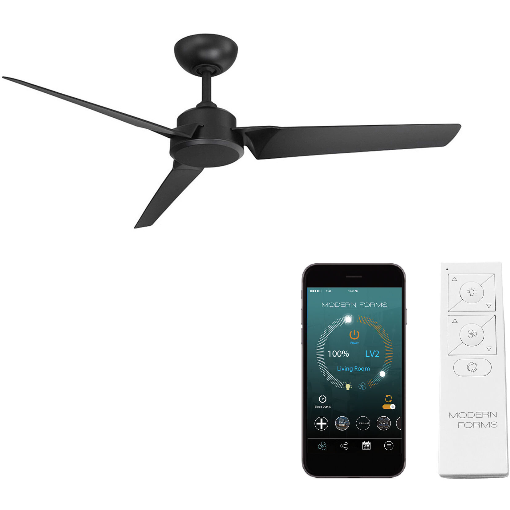 Roboto 52 inch Matte Black Downrod Ceiling Fan, Smart Ceiling Fan