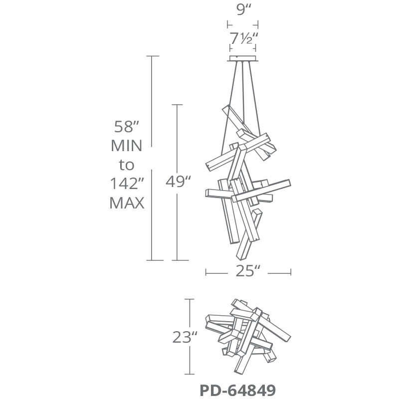 Chaos LED 23 inch Brushed Aluminum Chandelier Ceiling Light in 12, 49in.